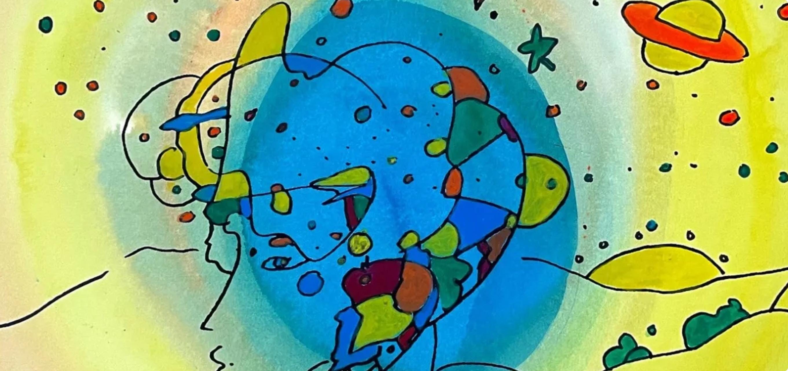 Peter Max, Galaxy Profile, Hand Signed, Mixed Media Watercolor and Silkscreen Painting