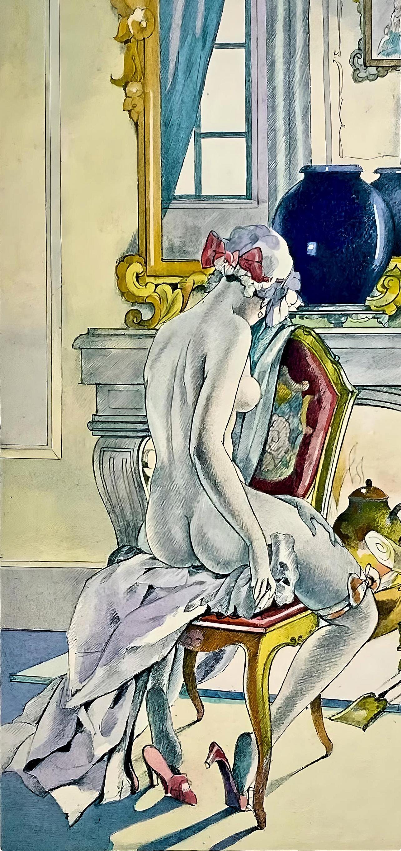 Umberto Brunelleschi, Composition, La Leçon d'amour dans un parc, Limited Edition Lithograph