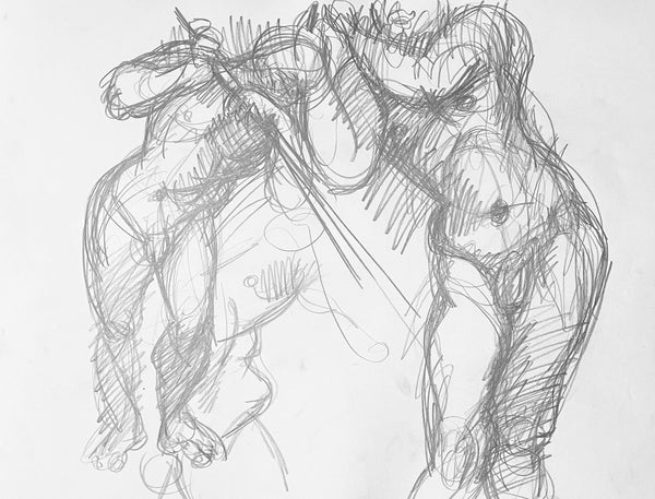 Ian Hornak, Renaissance Male and Female Nude Figure Study, 1963, Original Drawing