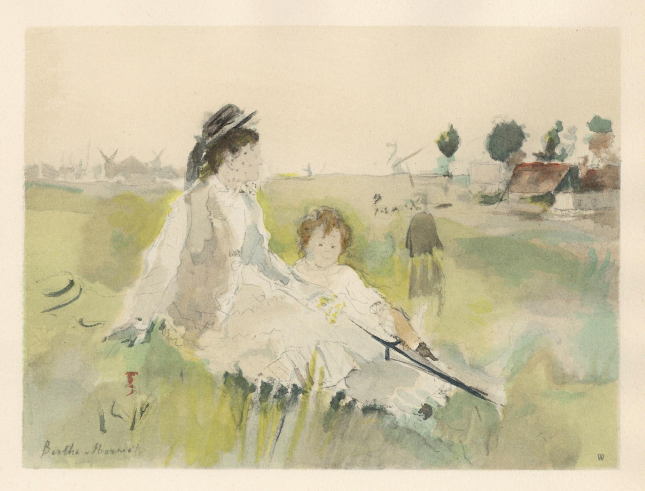 Berthe Morisot, Jeune Femme et Enfant dans l'herbe (Mme Gobillard et sa fille), Berthe Morisot Seize Aquarelles, Limited Edition Lithograph