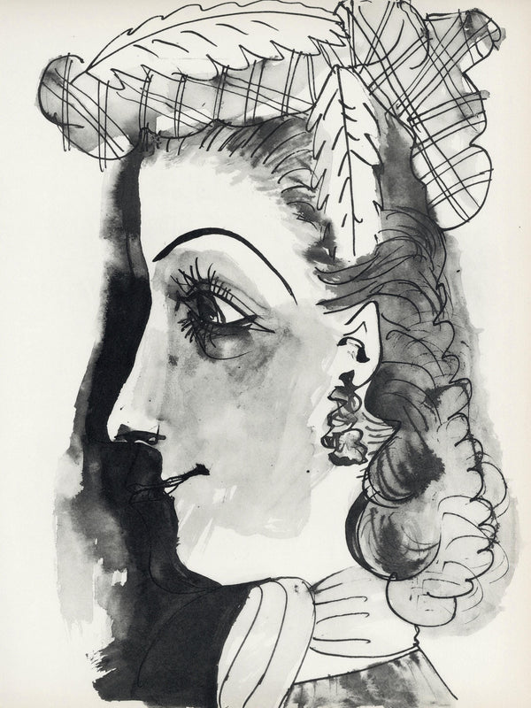 Pablo Picasso, Profil de vieille femme, trait et lavis (Cramer No. 84), 40 dessins de Picasso en marge du Buffon, Limited Edition Lithograph
