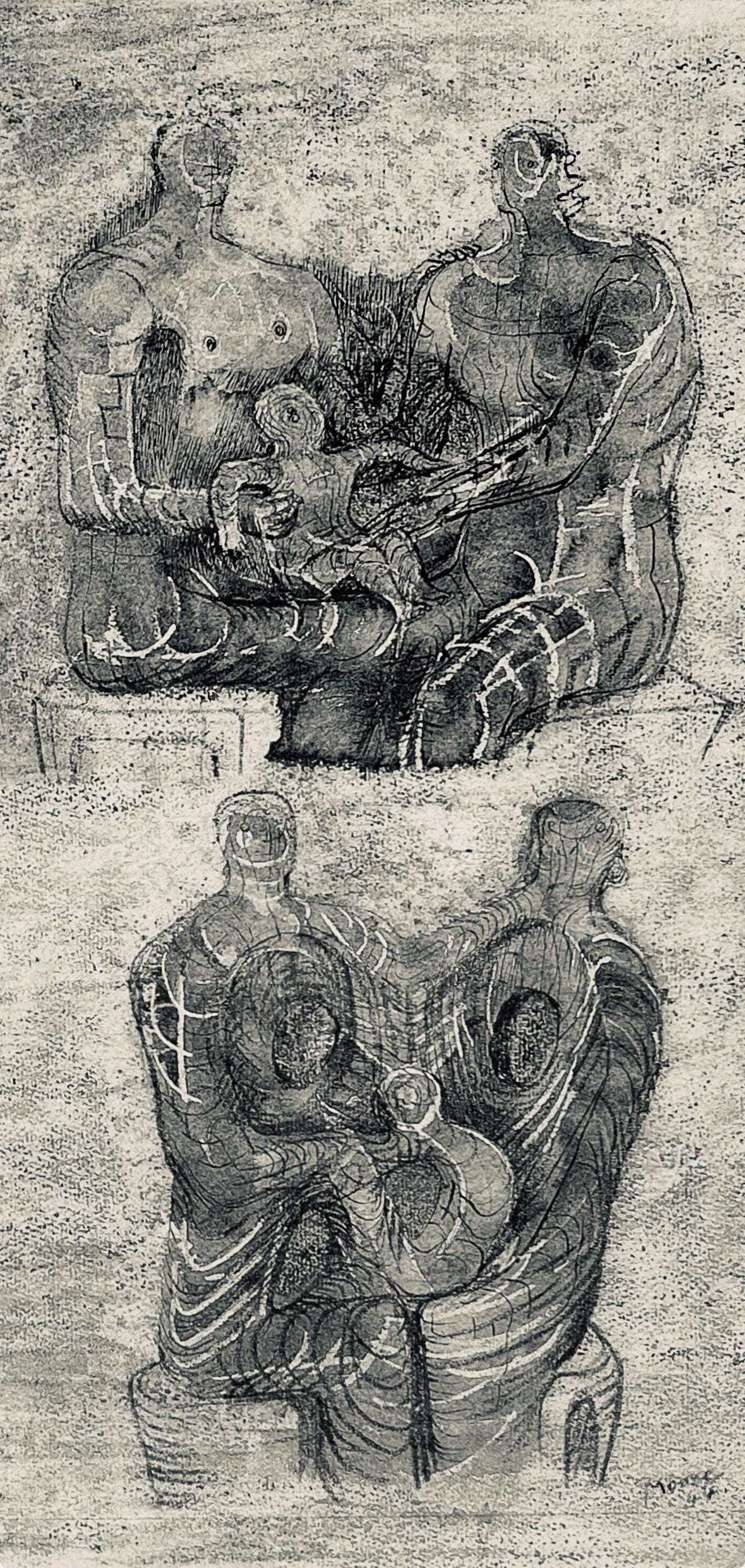 Henry Moore, Studies for Family Group, The Drawings of Henry Moore, Limited Edition Lithograph