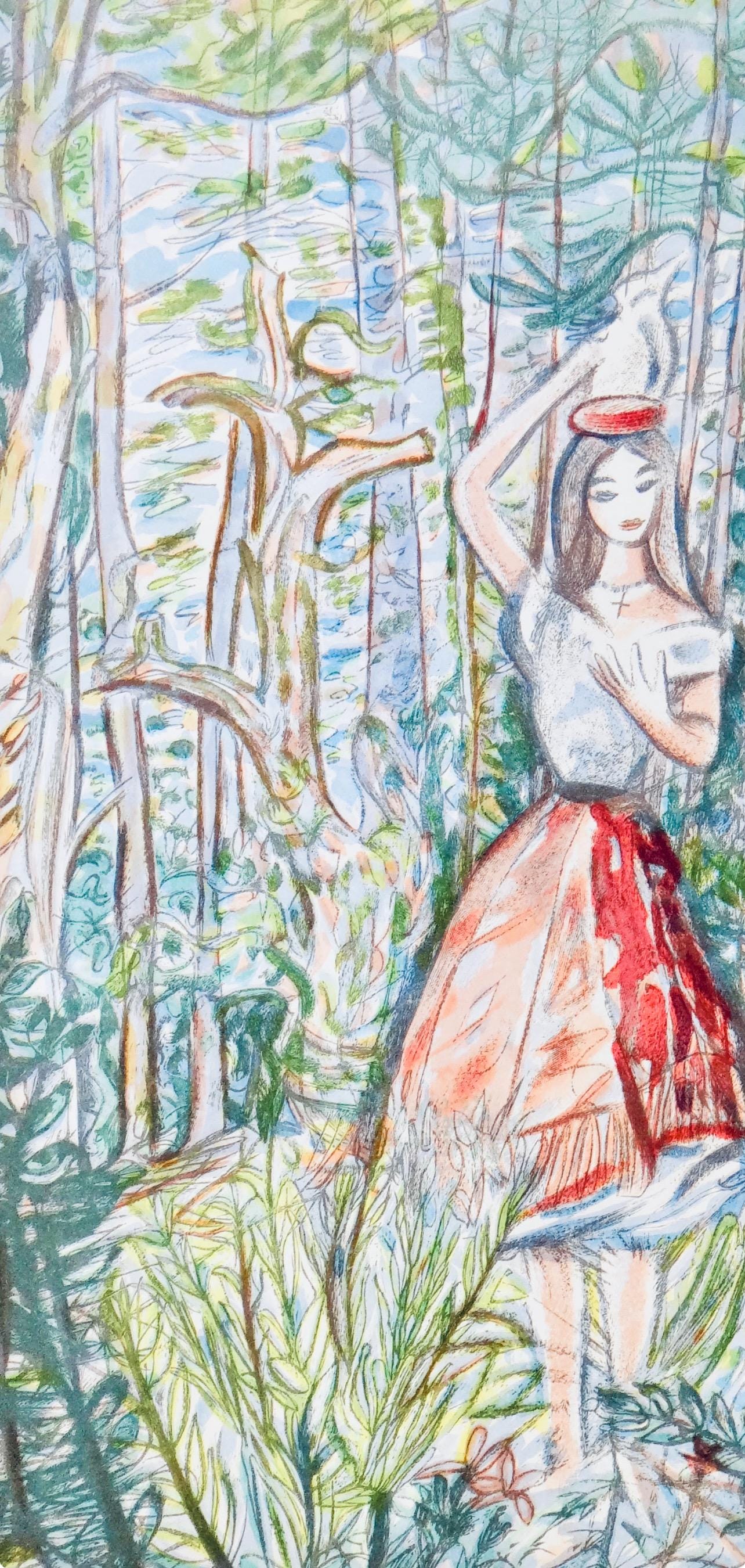 Louis Touchagues, La laitière, Vingt fables de La fontaine, Limited Edition Woodcut