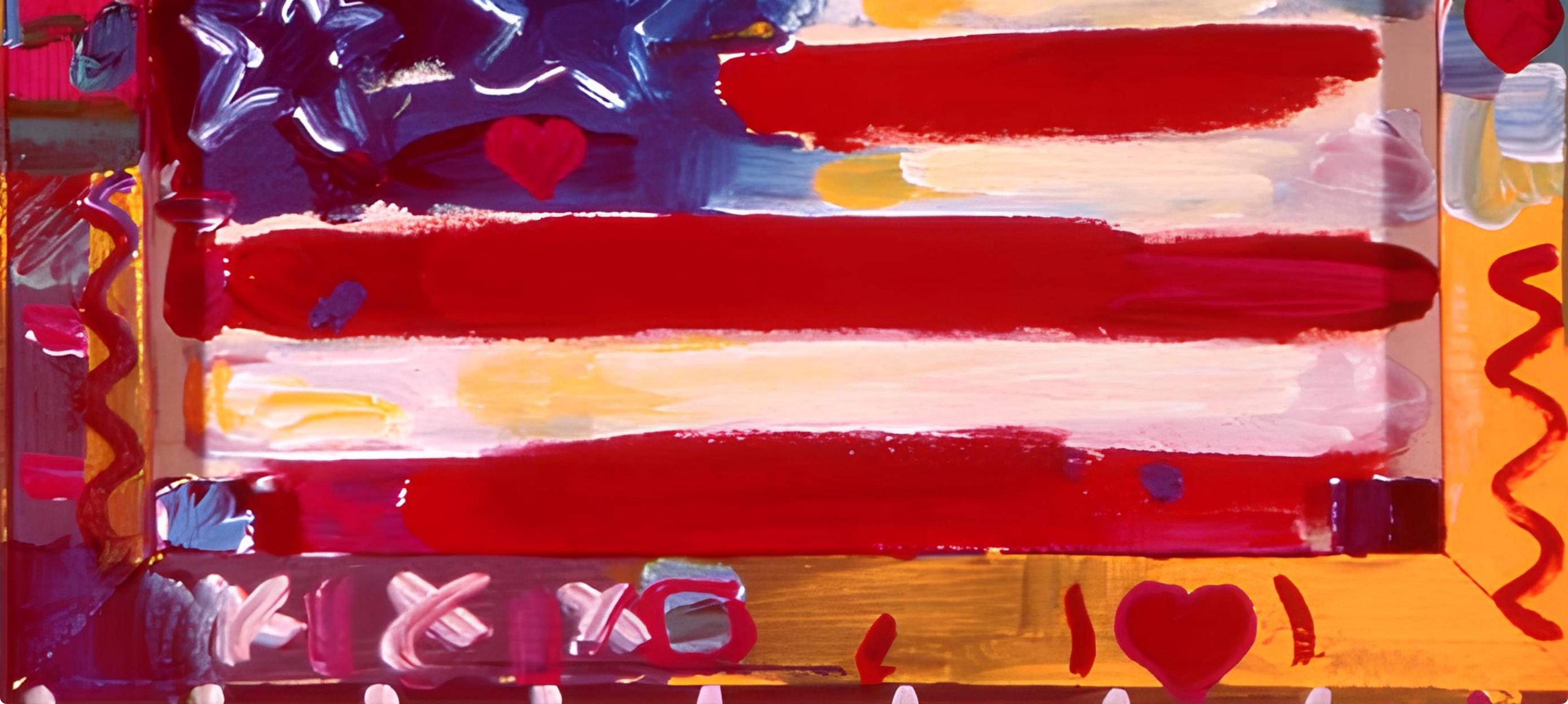 Peter Max, Flag With Heart - Leningrad, 1991, Hand Signed, Official Edition Offset Lithograph