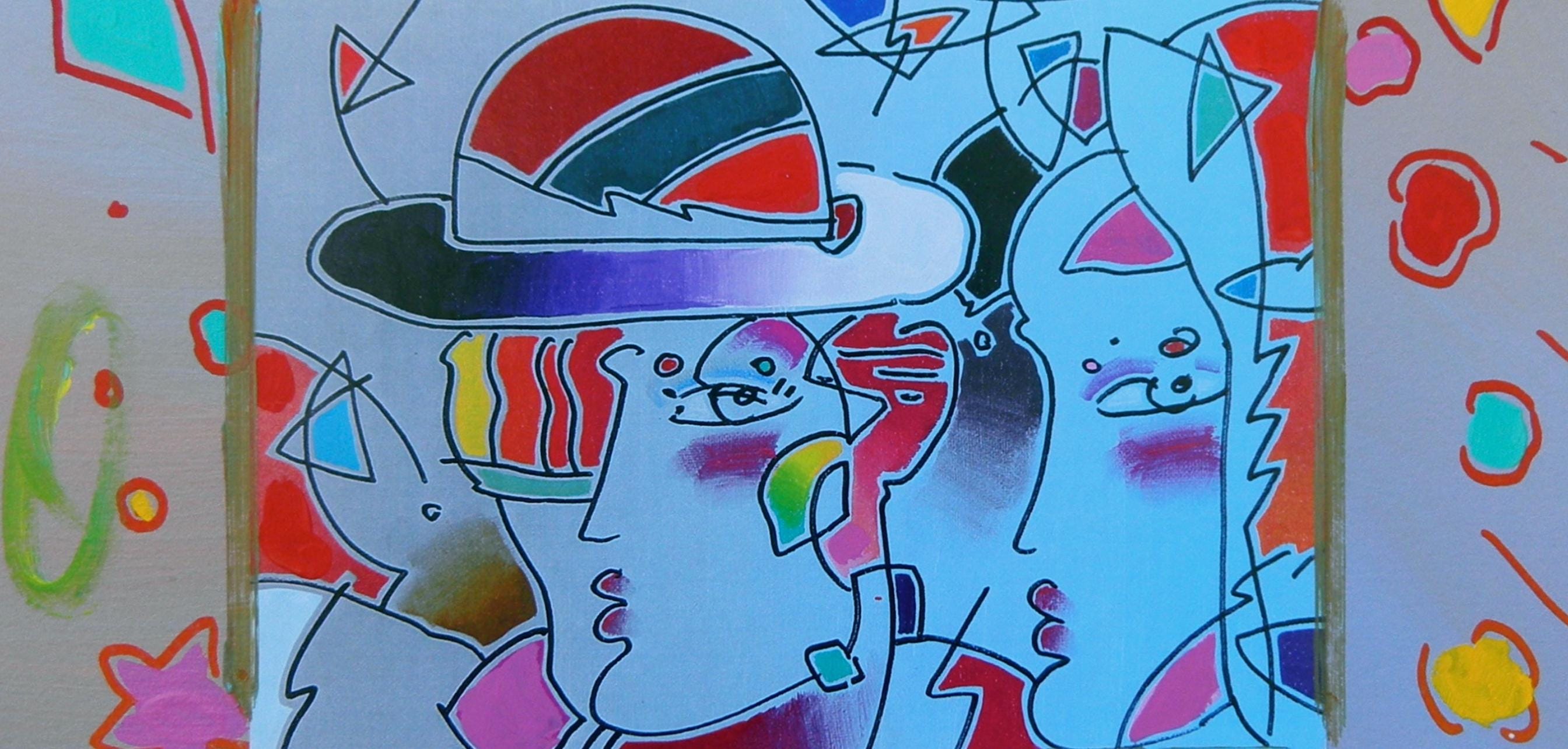 Peter Max, Zero Man in Love, Hand Signed, Mixed Media Acrylic and Lithograph Painting