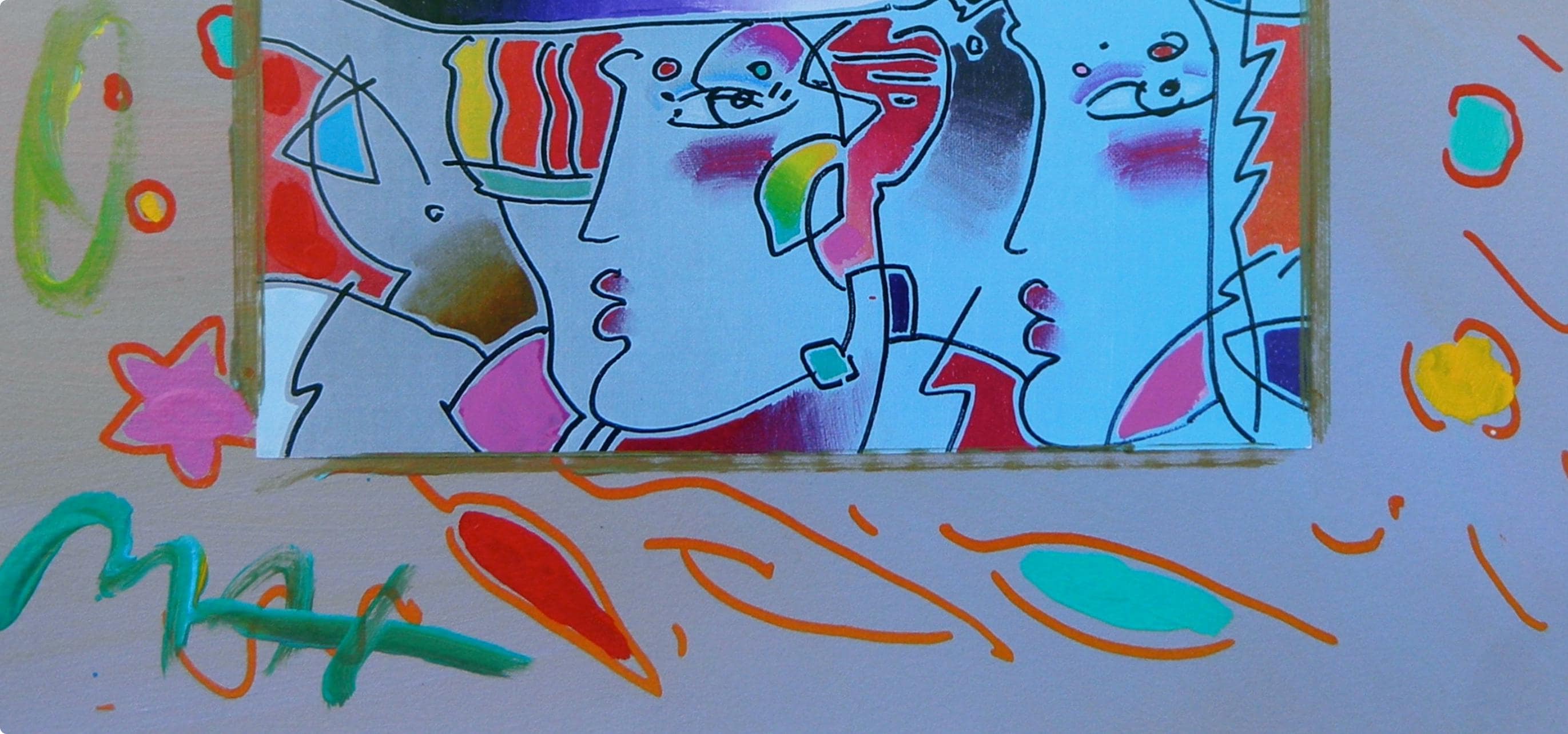 Peter Max, Zero Man in Love, Hand Signed, Mixed Media Acrylic and Lithograph Painting