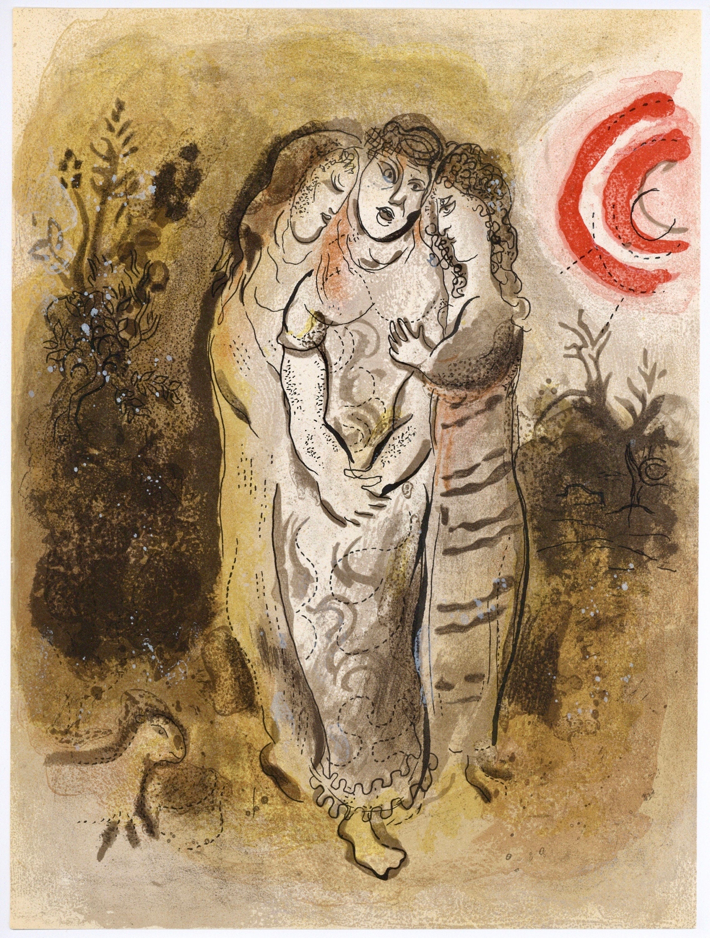 Marc Chagall, Naomi and her daughters-in-law (Mourlot 117-46; Cramer 25), Drawings from the Bible, Verve: Revue, Limited Edition Lithograph