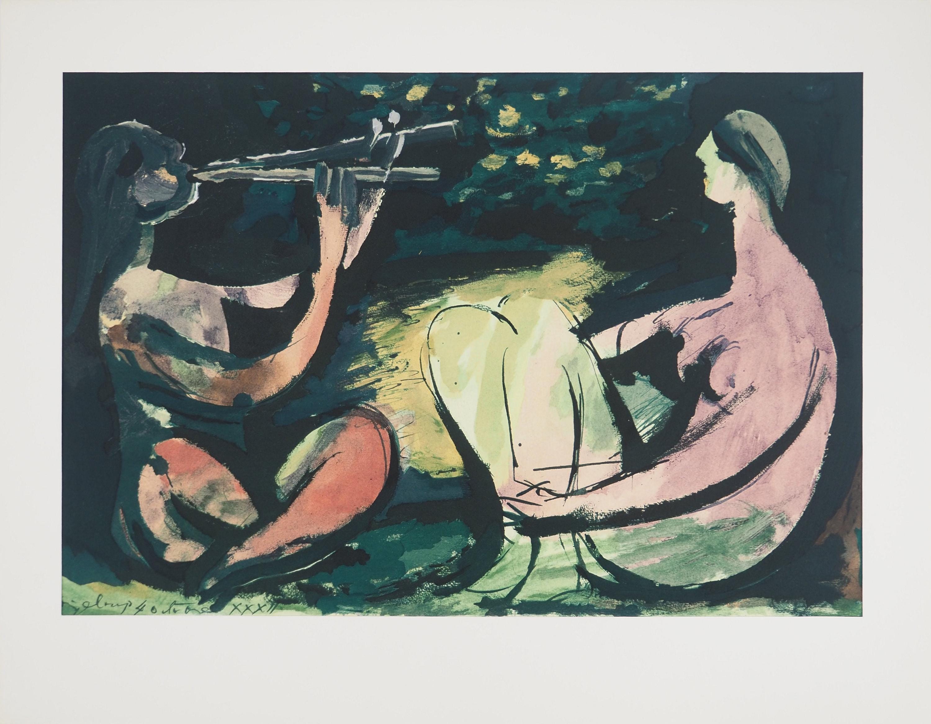 Pablo Picasso, Composition (Orozco 238), Picasso, La flûte double, Limited Edition Lithograph