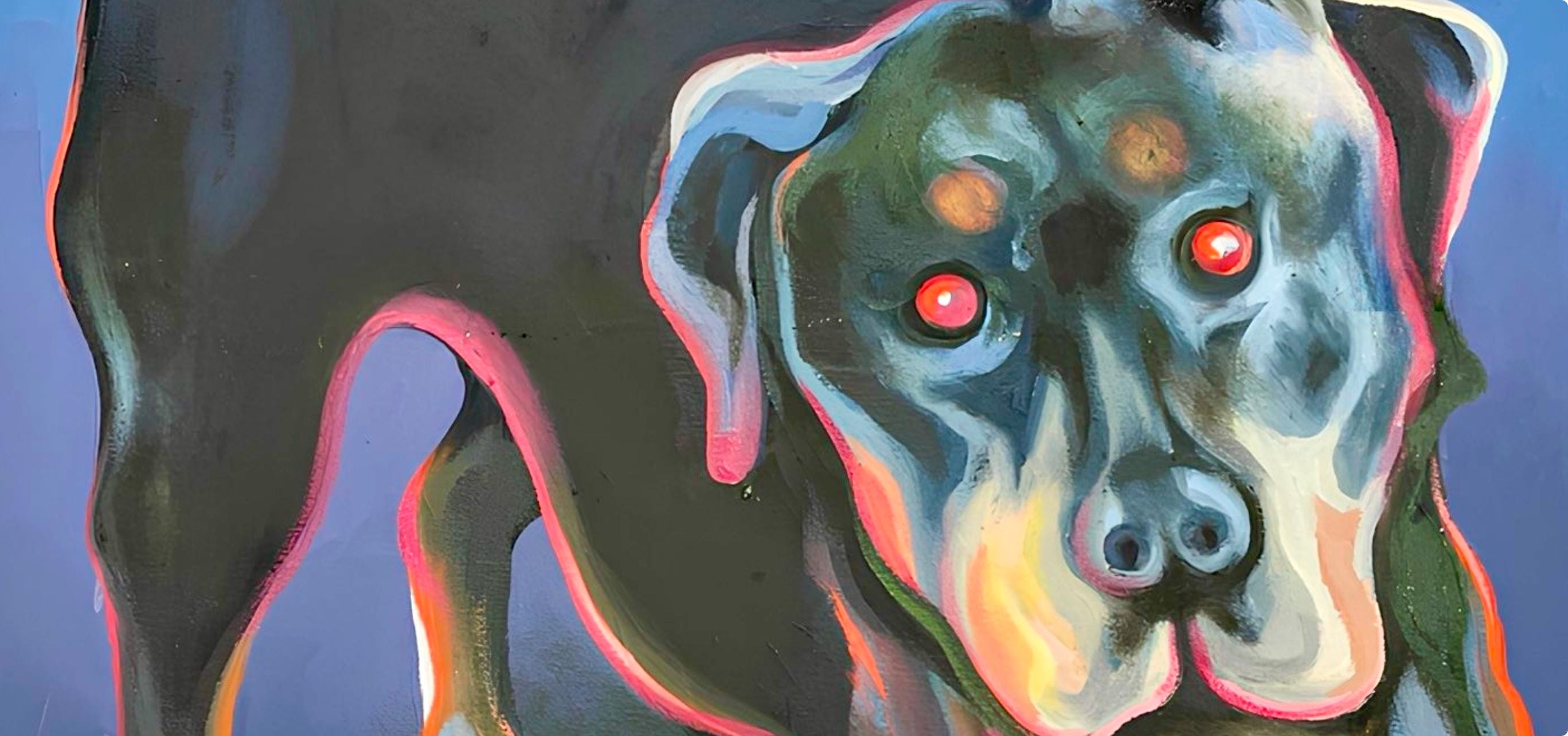Lowell Nesbitt, Animal Series (Rottweiler Dog with Flowers), Original Painting