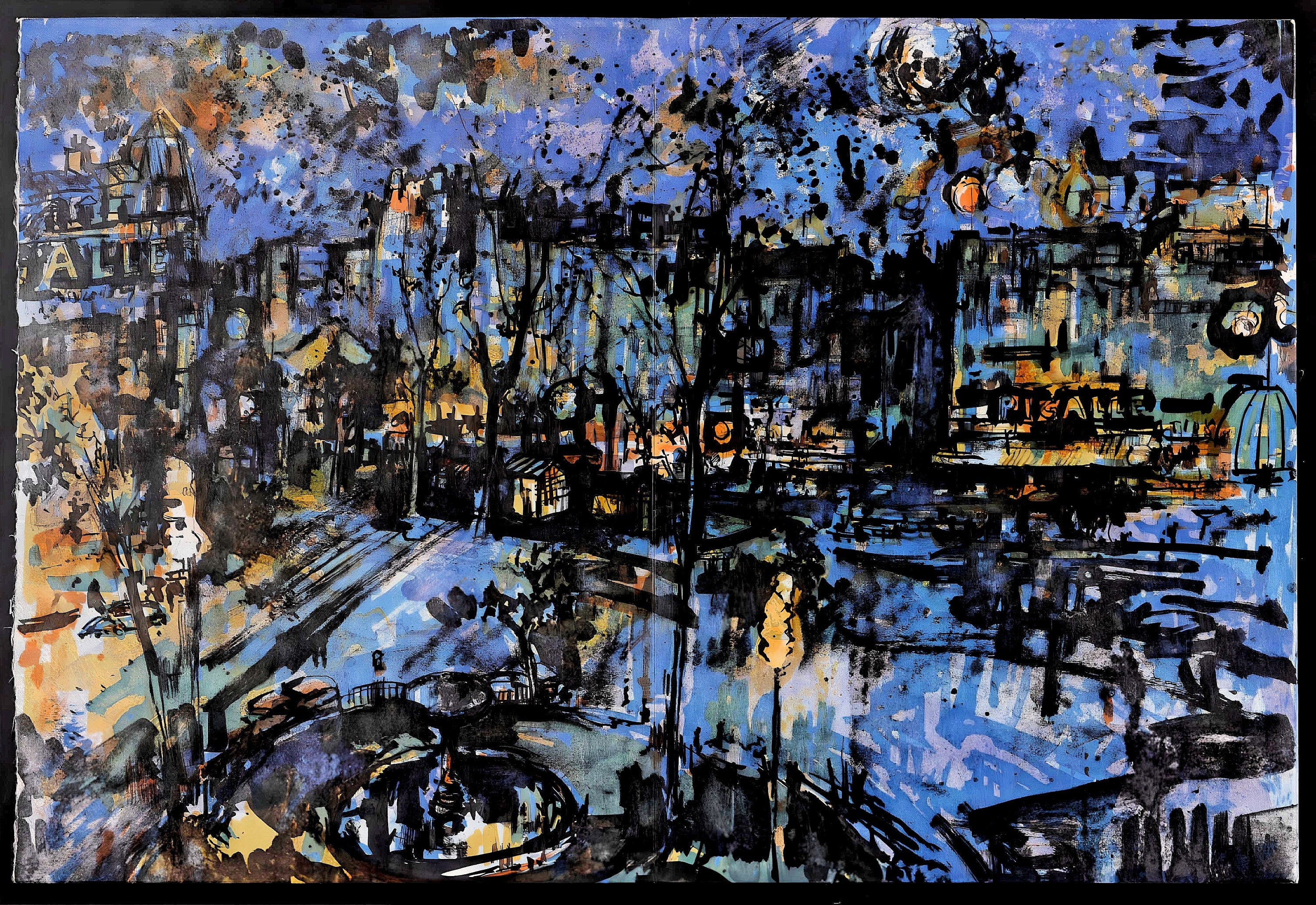 Jean Yves Commère, Place Pigalle la nuit, Panorama de Paris, Au Temps de Paris Seine, Limited Edition Lithograph