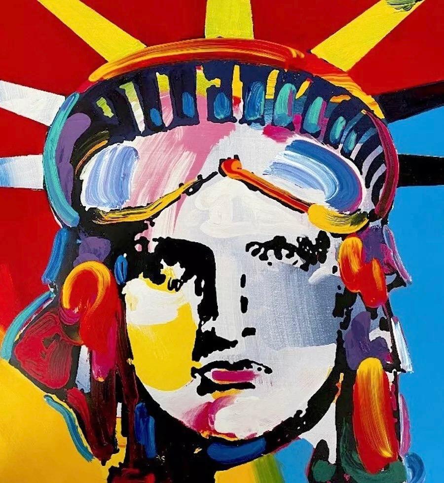 Peter Max, Liberty Head, Hand Signed, Mixed Media Acrylic and Lithograph Painting