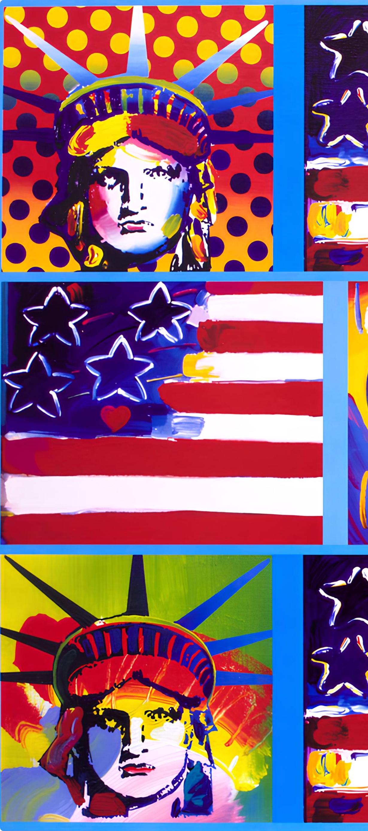 Peter Max, 4 Liberty Heads, 2005, Hand Signed, Official Edition Offset Lithograph