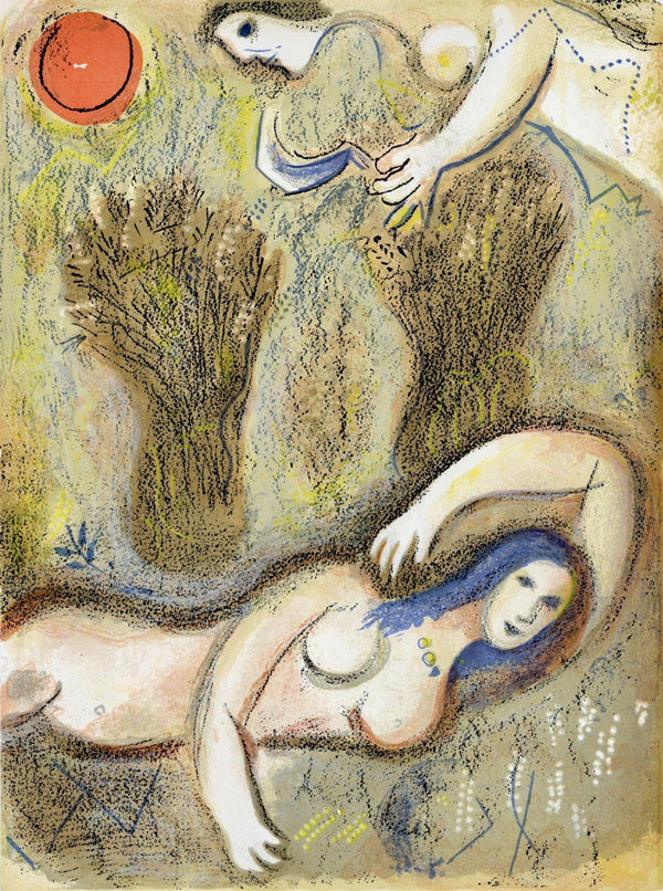 Marc Chagall, Boaz sees Ruth at his feet (Mourlot 117-46; Cramer 25), Drawings from the Bible, Verve: Revue, Limited Edition Lithograph