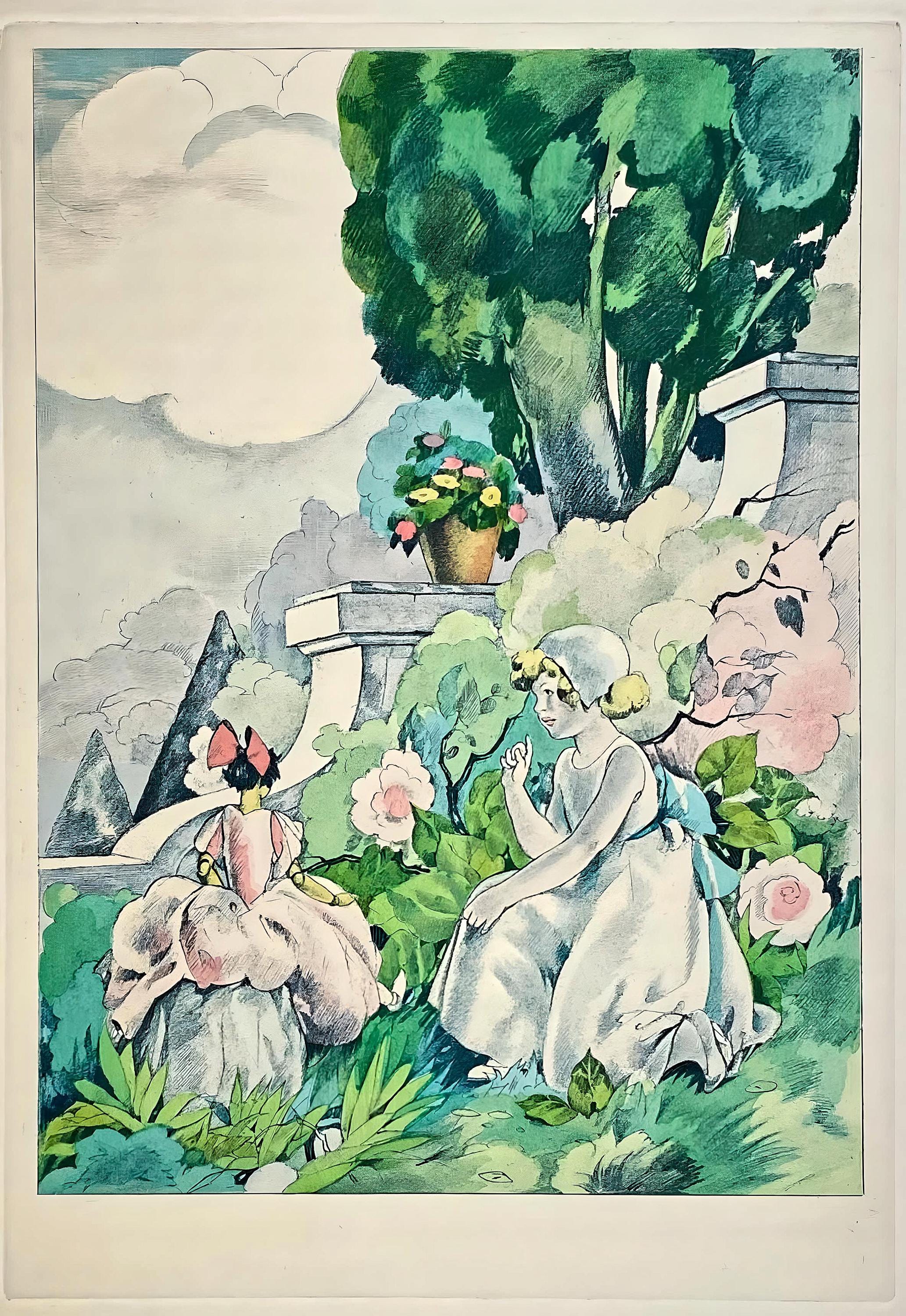 Umberto Brunelleschi, Composition, La Leçon d'amour dans un parc, Limited Edition Lithograph