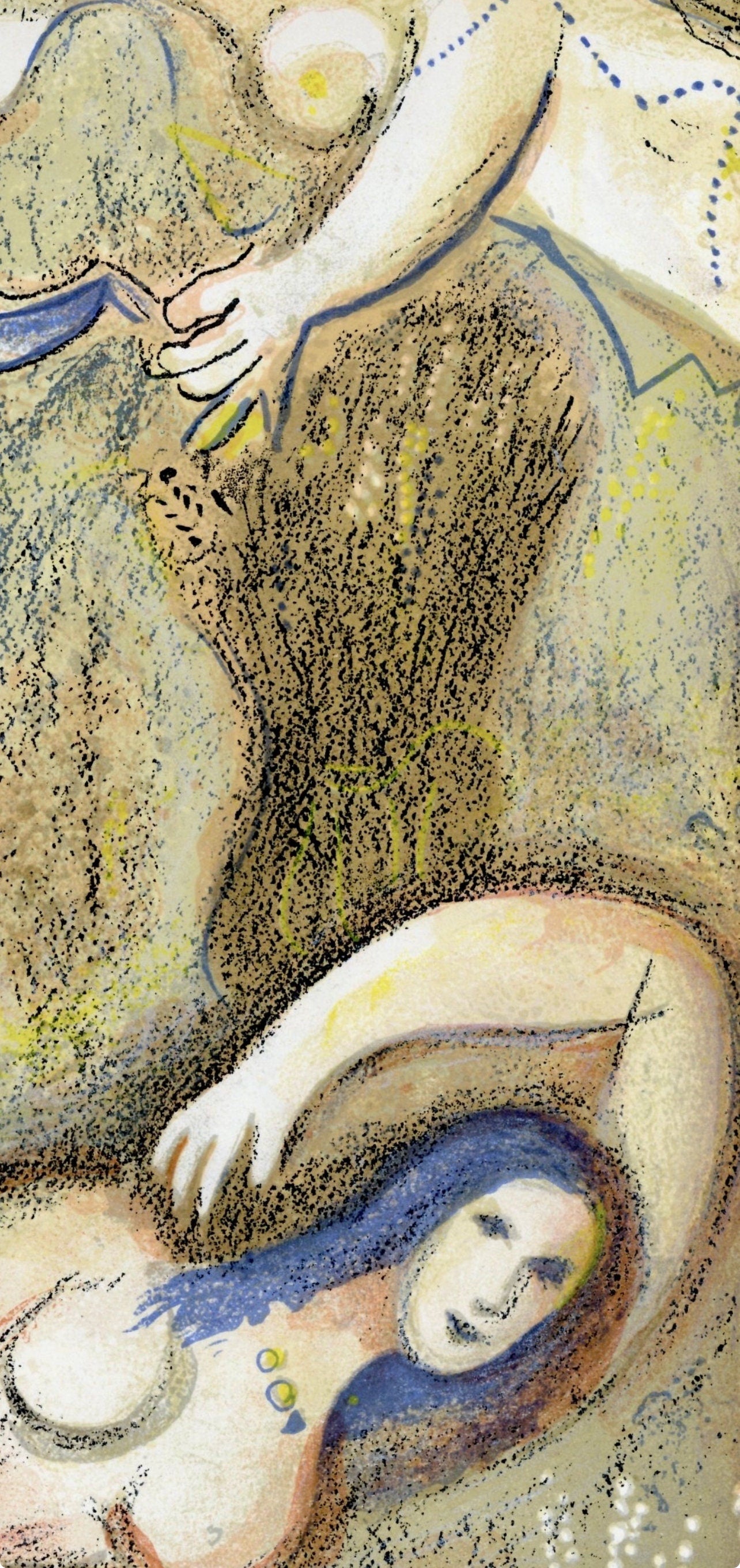 Marc Chagall, Boaz sees Ruth at his feet (Mourlot 117-46; Cramer 25), Drawings from the Bible, Verve: Revue, Limited Edition Lithograph
