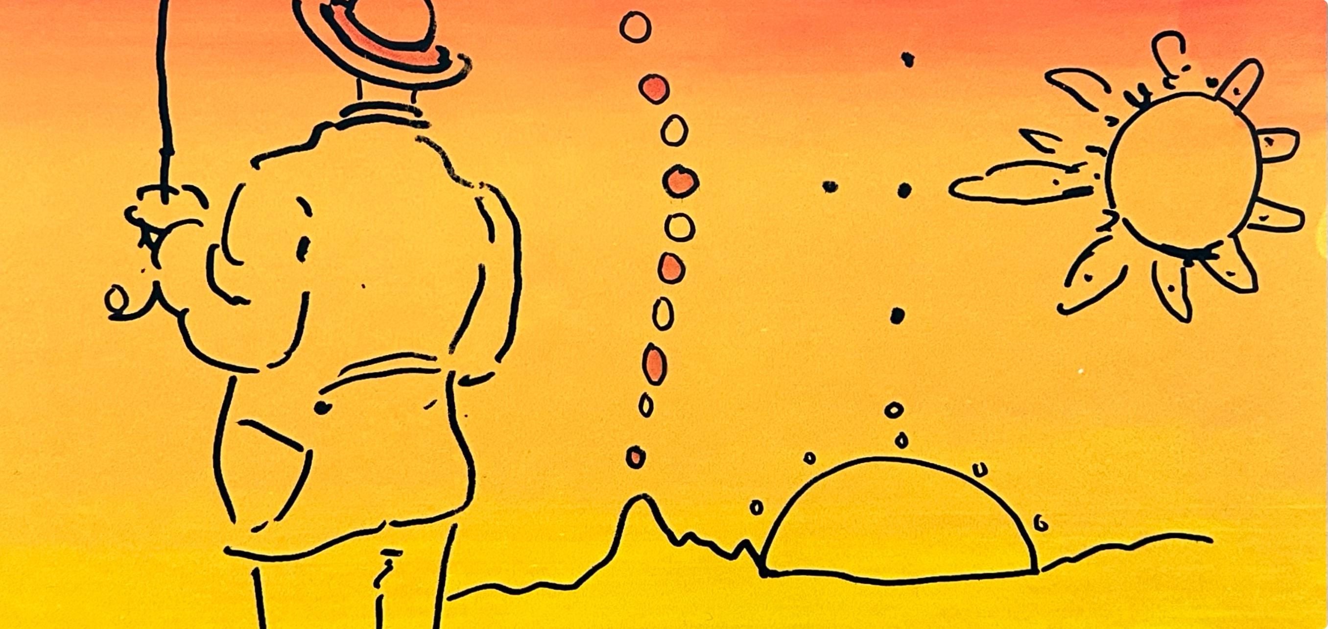 Peter Max, Umbrella Man, Hand Signed, Mixed Media Watercolor and Silkscreen Painting
