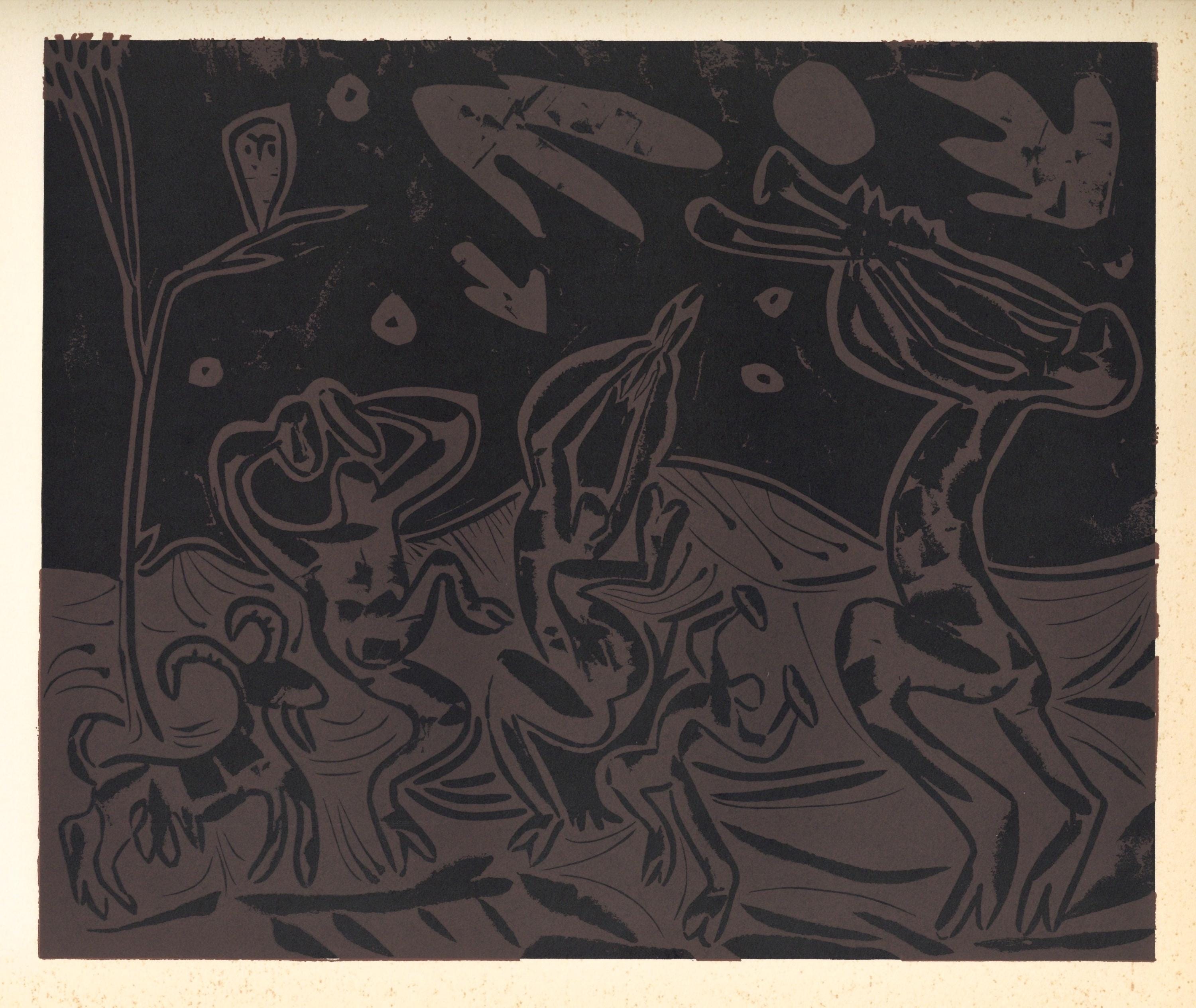 Pablo Picasso, Nocturnal Dance with an Owl (Orozco 214), Grabados al linóleo, Limited Edition Linocut