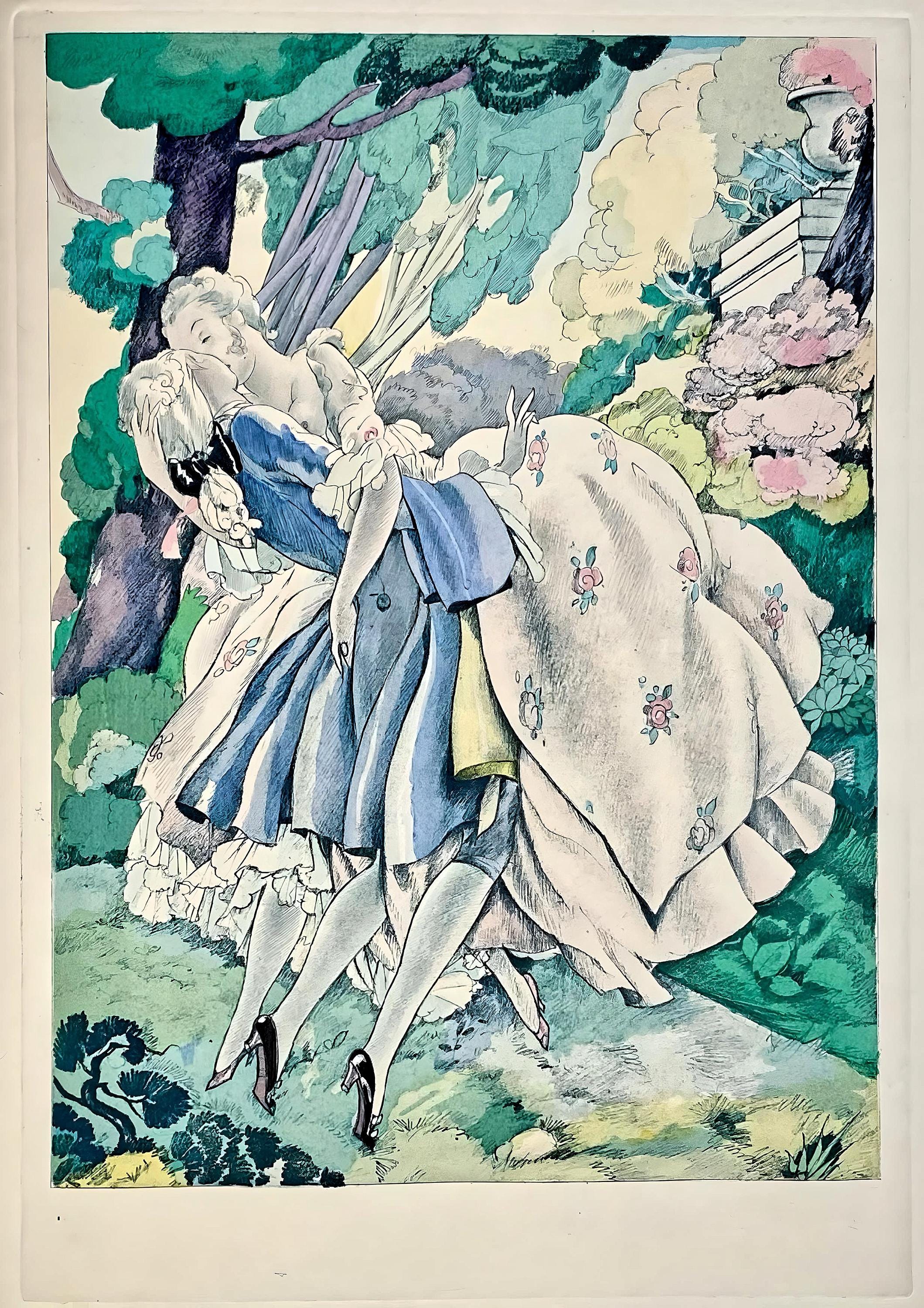Umberto Brunelleschi, Composition, La Leçon d'amour dans un parc, Limited Edition Lithograph