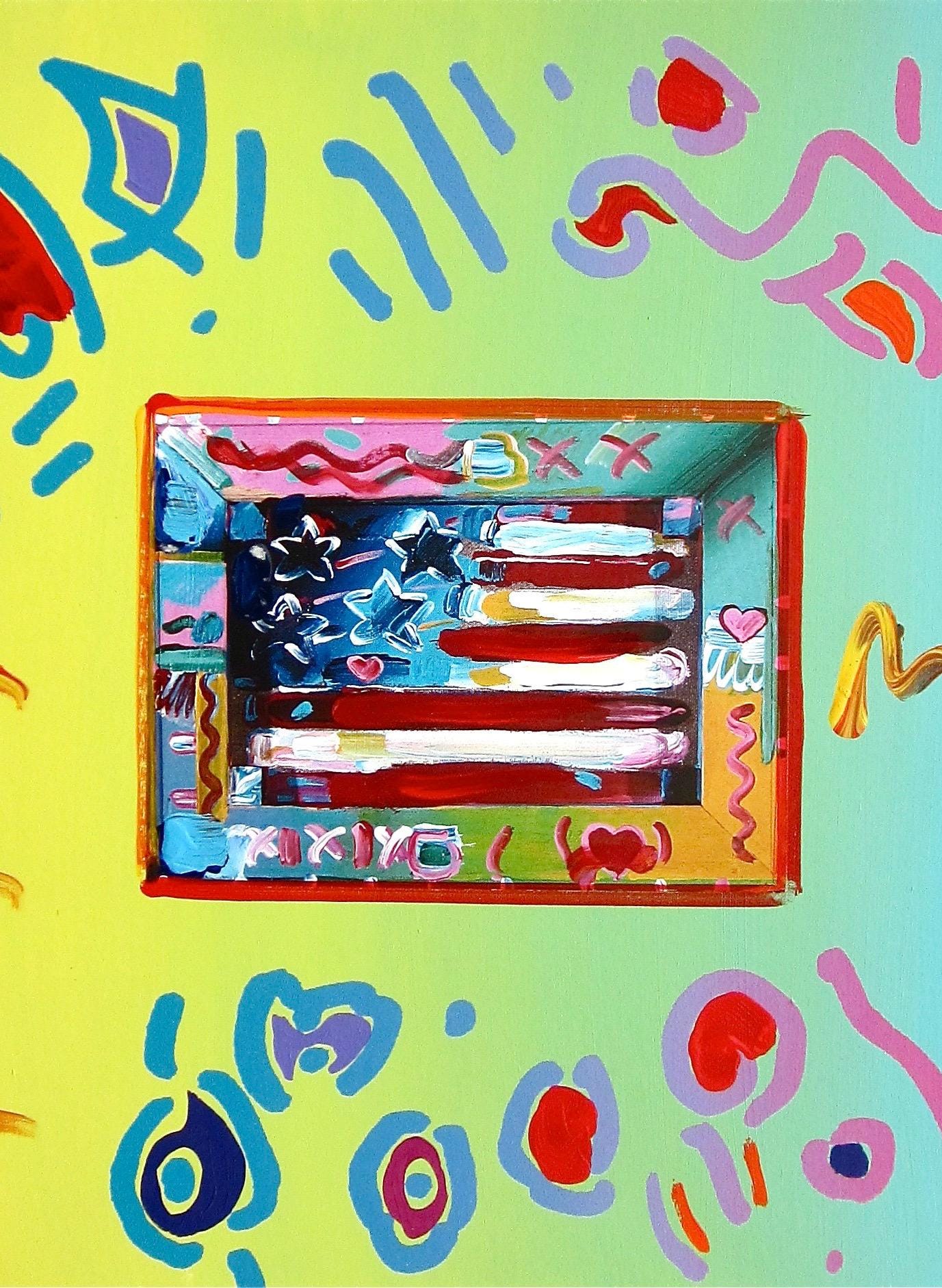 Peter Max, Flag, Hand Signed, Mixed Media Acrylic and Lithograph Painting