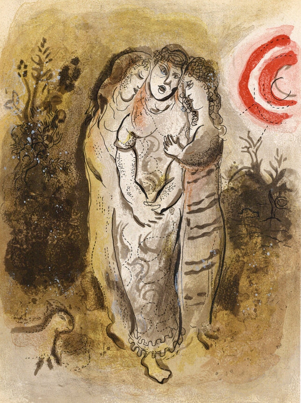 Marc Chagall, Naomi and her daughters-in-law (Mourlot 117-46; Cramer 25), Drawings from the Bible, Verve: Revue, Limited Edition Lithograph
