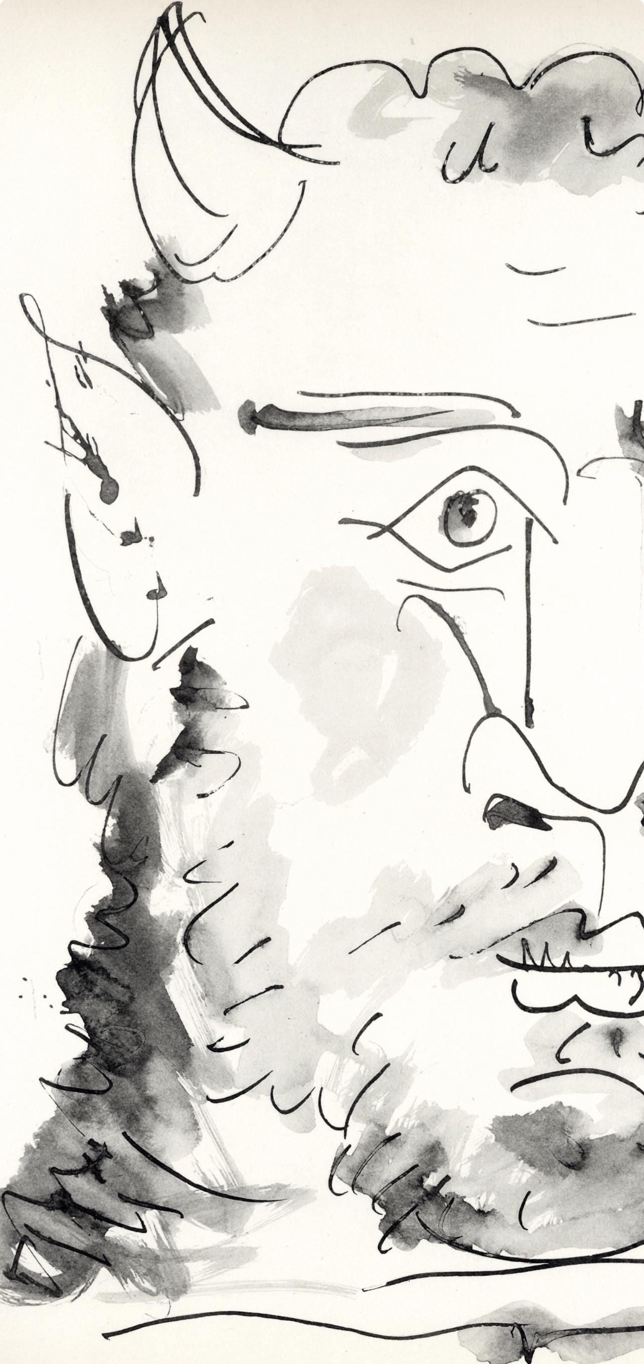 Pablo Picasso, Visage de faune (Cramer No. 84), 40 dessins de Picasso en marge du Buffon, Limited Edition Lithograph