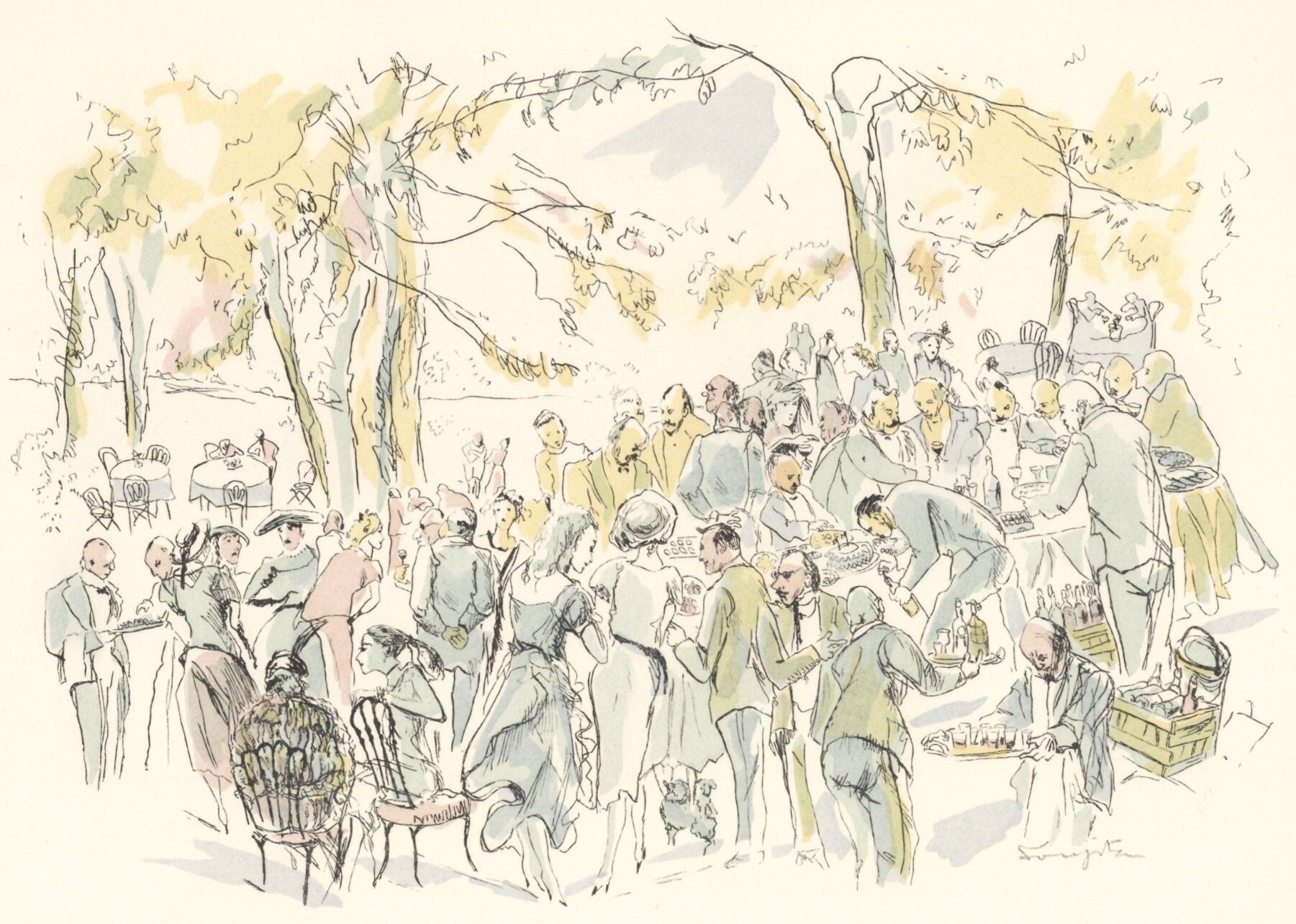 Léonard Tsugouharu Foujita (藤田 嗣治), Garden Party, Vins, Fleurs et Flammes, Limited Edition Lithograph