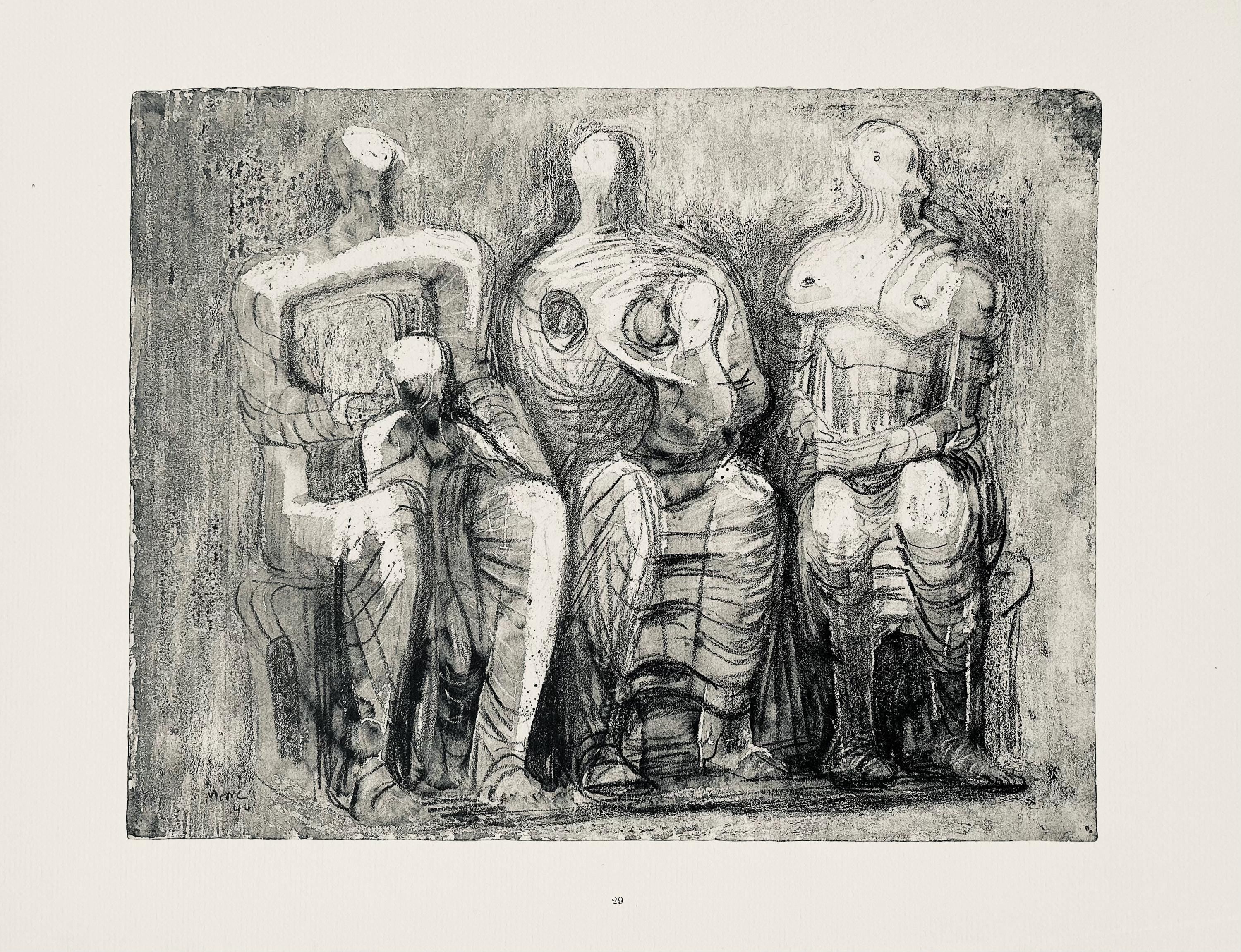 Henry Moore, Three Figures with Children, The Drawings of Henry Moore, Limited Edition Lithograph