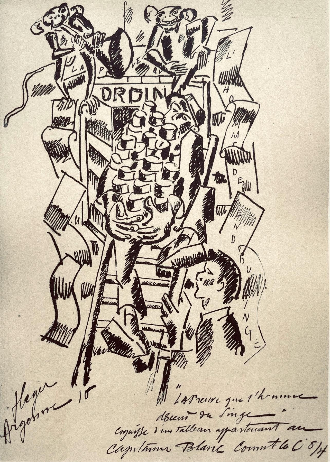 Fernand Léger, La Preuve Que l'Homme Descend Du Singe, Fernand Léger, Dessins de Guerre, Limited Edition Lithograph