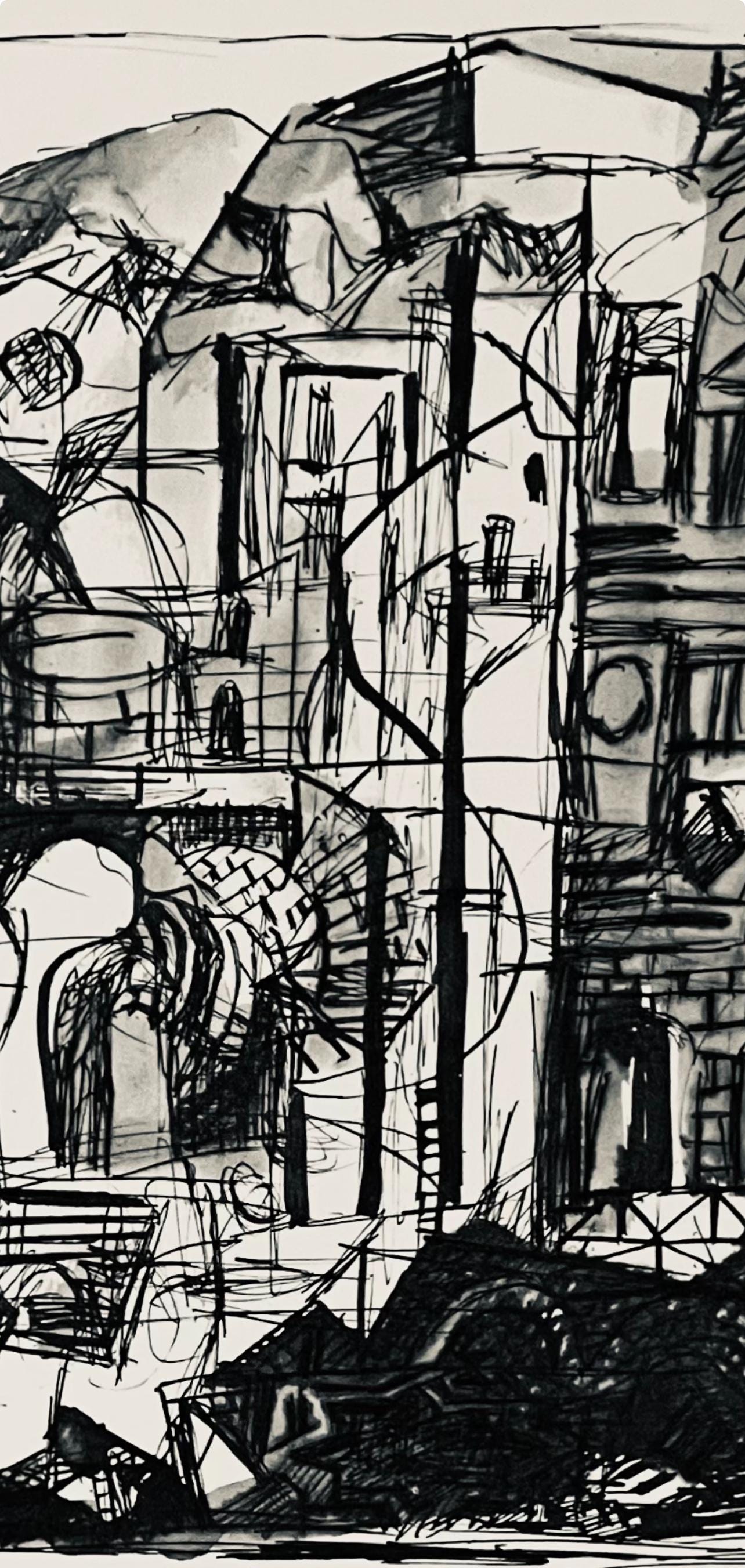 Abraham Rattner, Architectural drawing, Limited Edition Lithograph