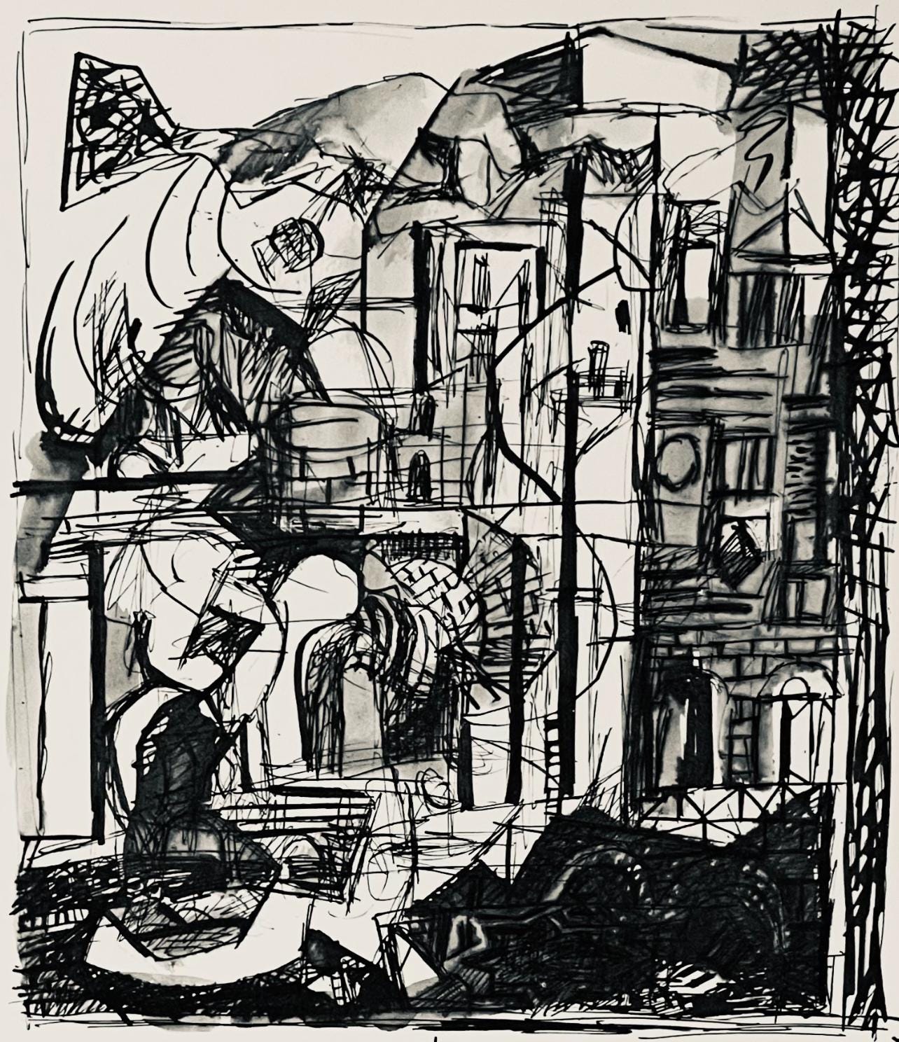 Abraham Rattner, Architectural drawing, Limited Edition Lithograph