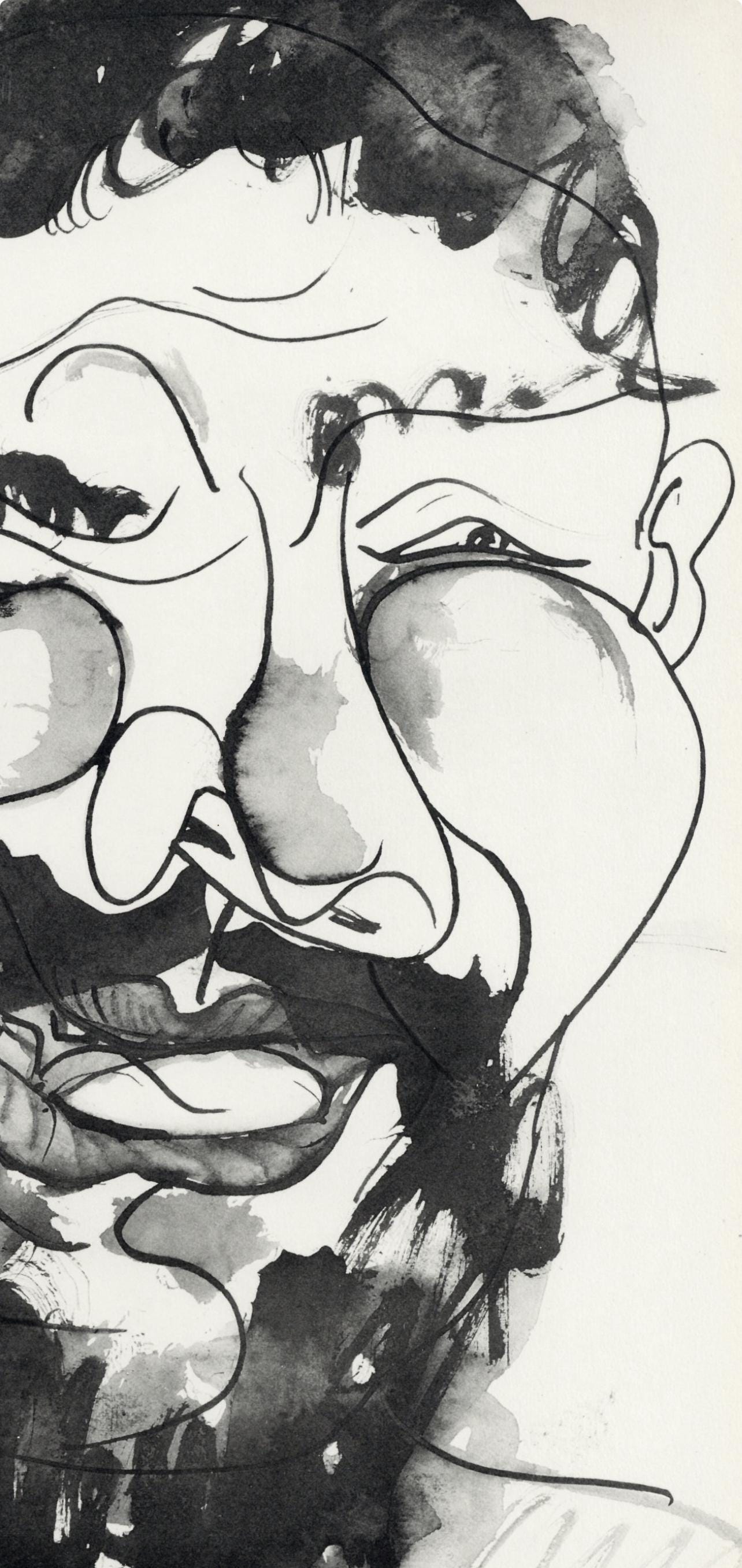 Pablo Picasso, d'homme riant, à la barbe (Cramer No. 84), 40 dessins de Picasso en marge du Buffon, Limited Edition Lithograph