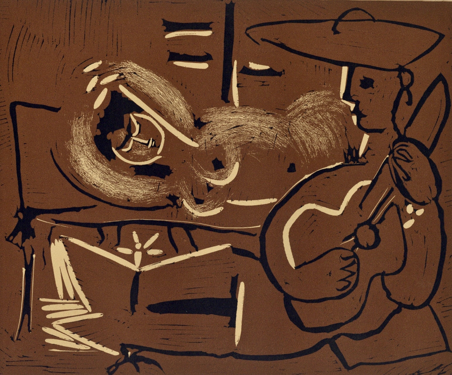 Pablo Picasso, The Aubade with Guitarist (Orozco 214), Grabados al linóleo, Limited Edition Linocut