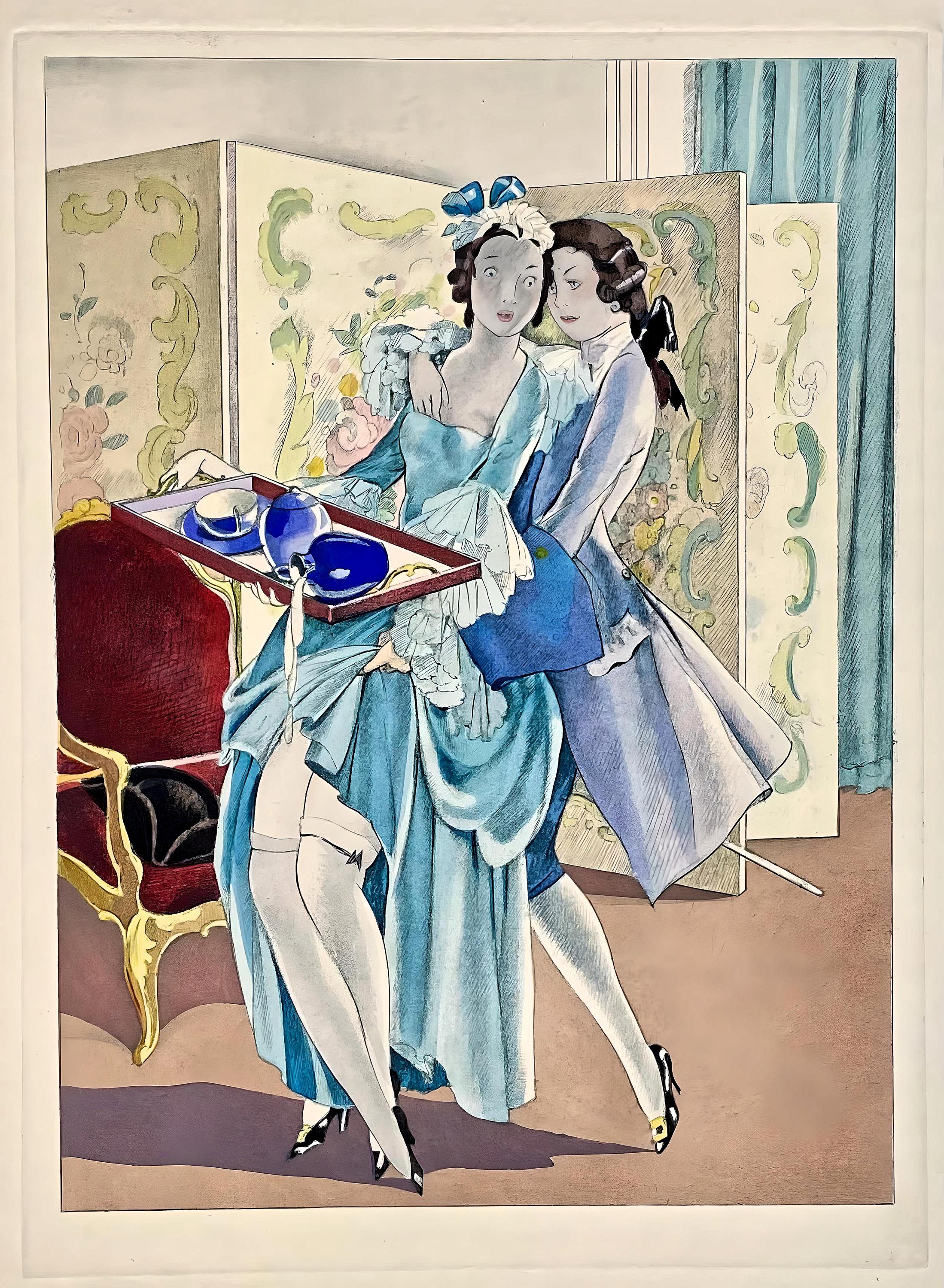 Umberto Brunelleschi, Composition, La Leçon d'amour dans un parc, Limited Edition Lithograph