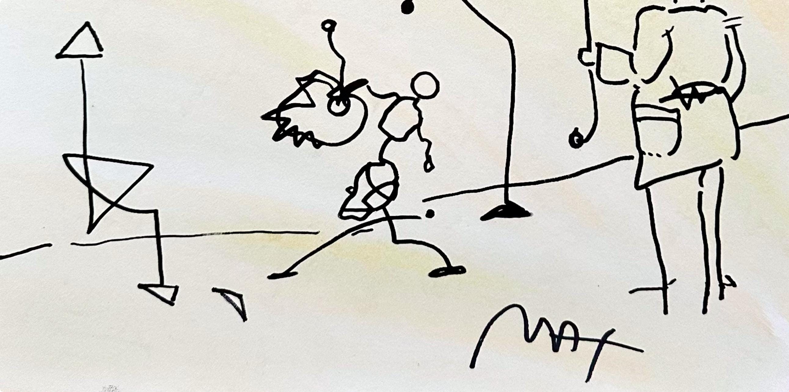 Peter Max, Umbrella Man, Hand Signed, Mixed Media Watercolor and Silkscreen Painting