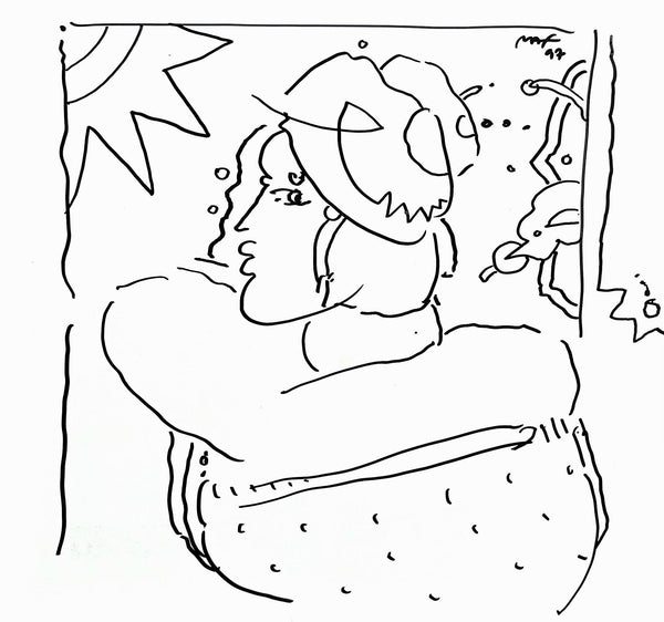 Peter Max, Lady Profile, Hand Signed, Pen and Ink Drawing