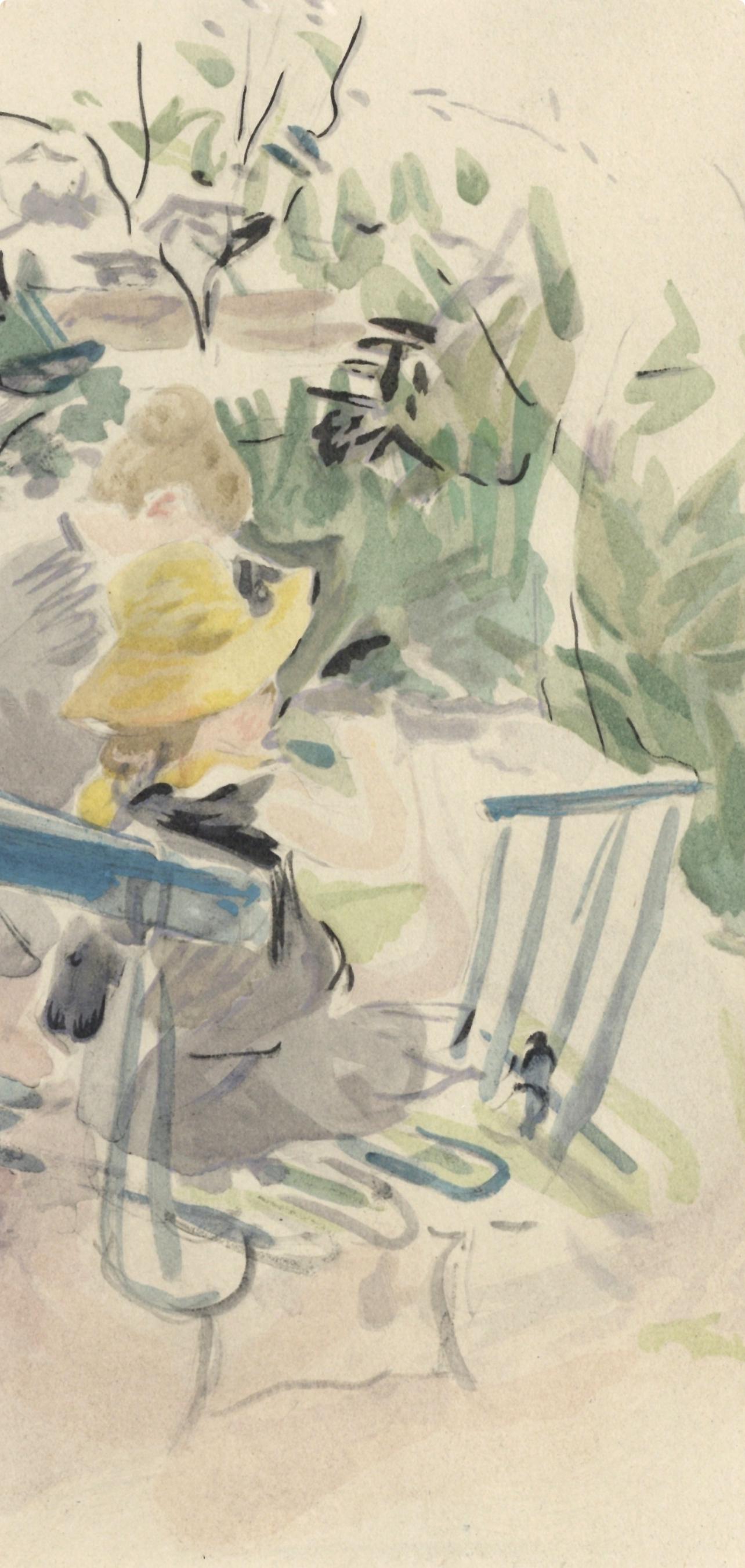 Berthe Morisot, Fillette et sa bonne sur un banc, Berthe Morisot Seize Aquarelles, Limited Edition Lithograph