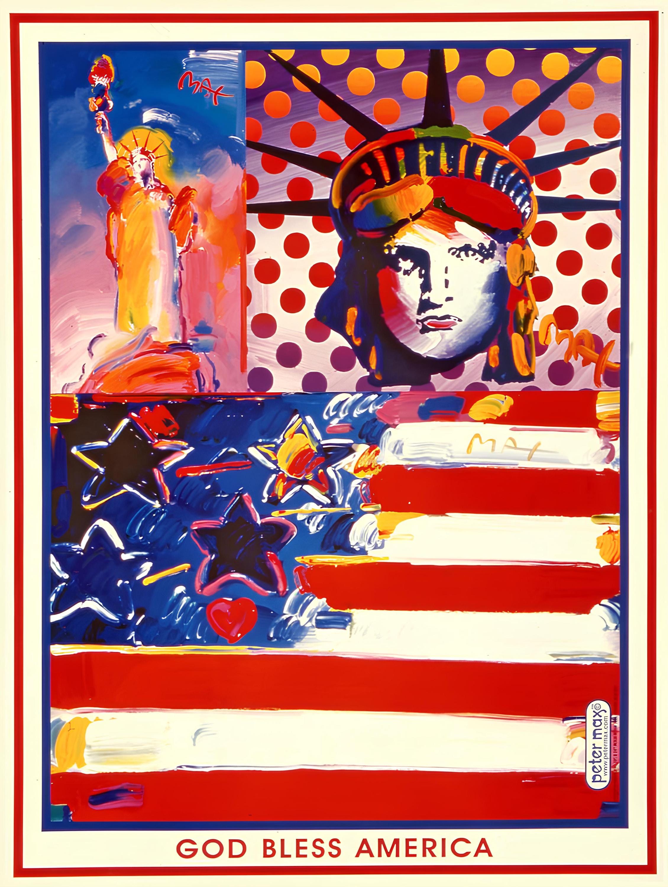 Peter Max, God Bless America, 2001, Hand Signed, Official Edition Offset Lithograph