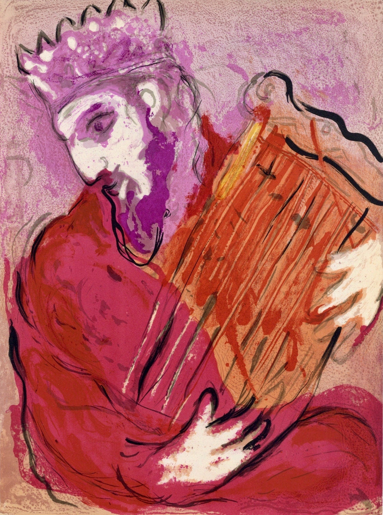 Marc Chagall, David a la harpe (Mourlot 117-46; Cramer 25), Drawings from the Bible by Marc Chagall, Verve, Limited Edition Lithograph
