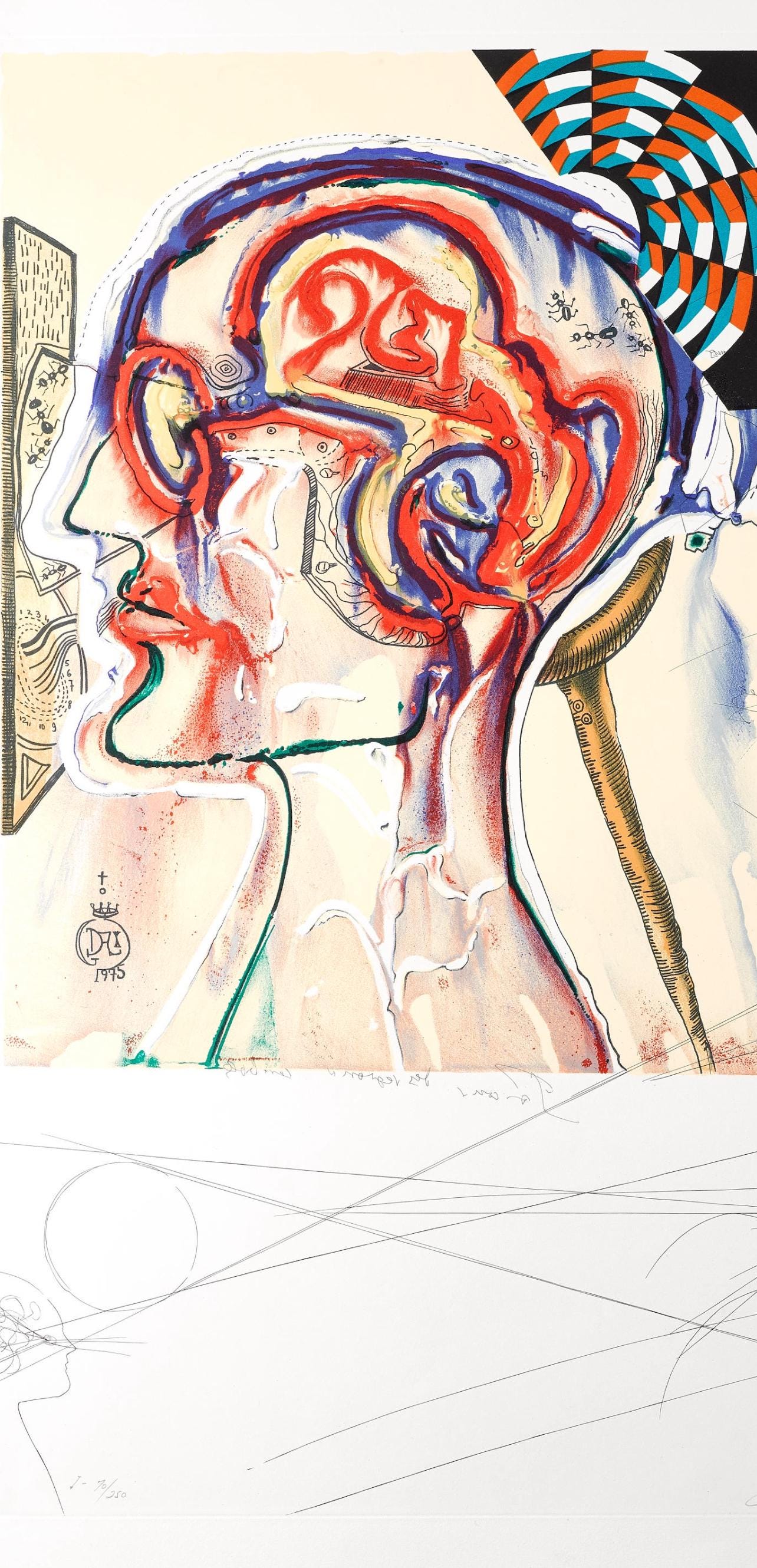 Salvador Dalí, Lunettes à hologrammes et ordinateurs pour voir les objets imaginés, Imaginations et Objets du Futur, Limited Edition Litho