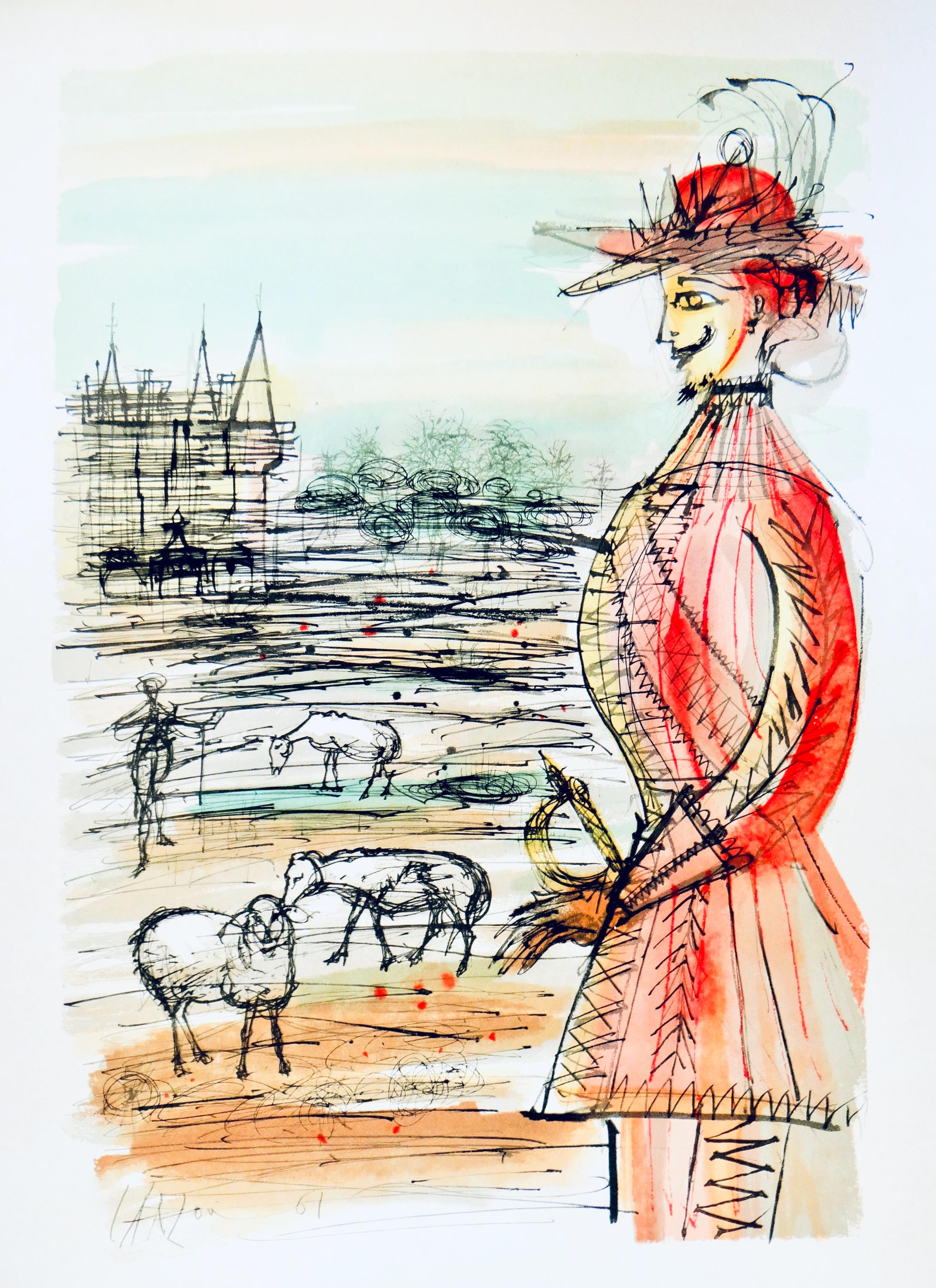 Jean Carzou, Le berger et le roi, Vingt fables de La fontaine, Limited Edition Woodcut