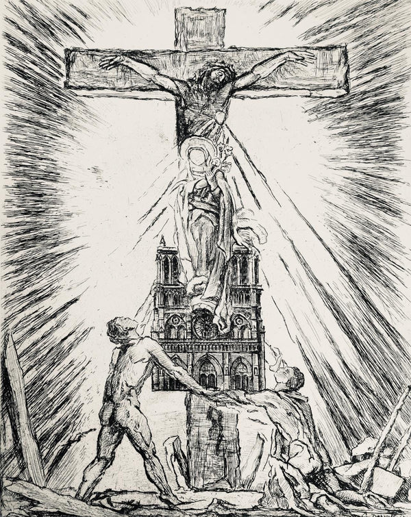 George Desvallières, Crucifix de Notre Dame, A La gloire à Paris, Limited Edition Etching