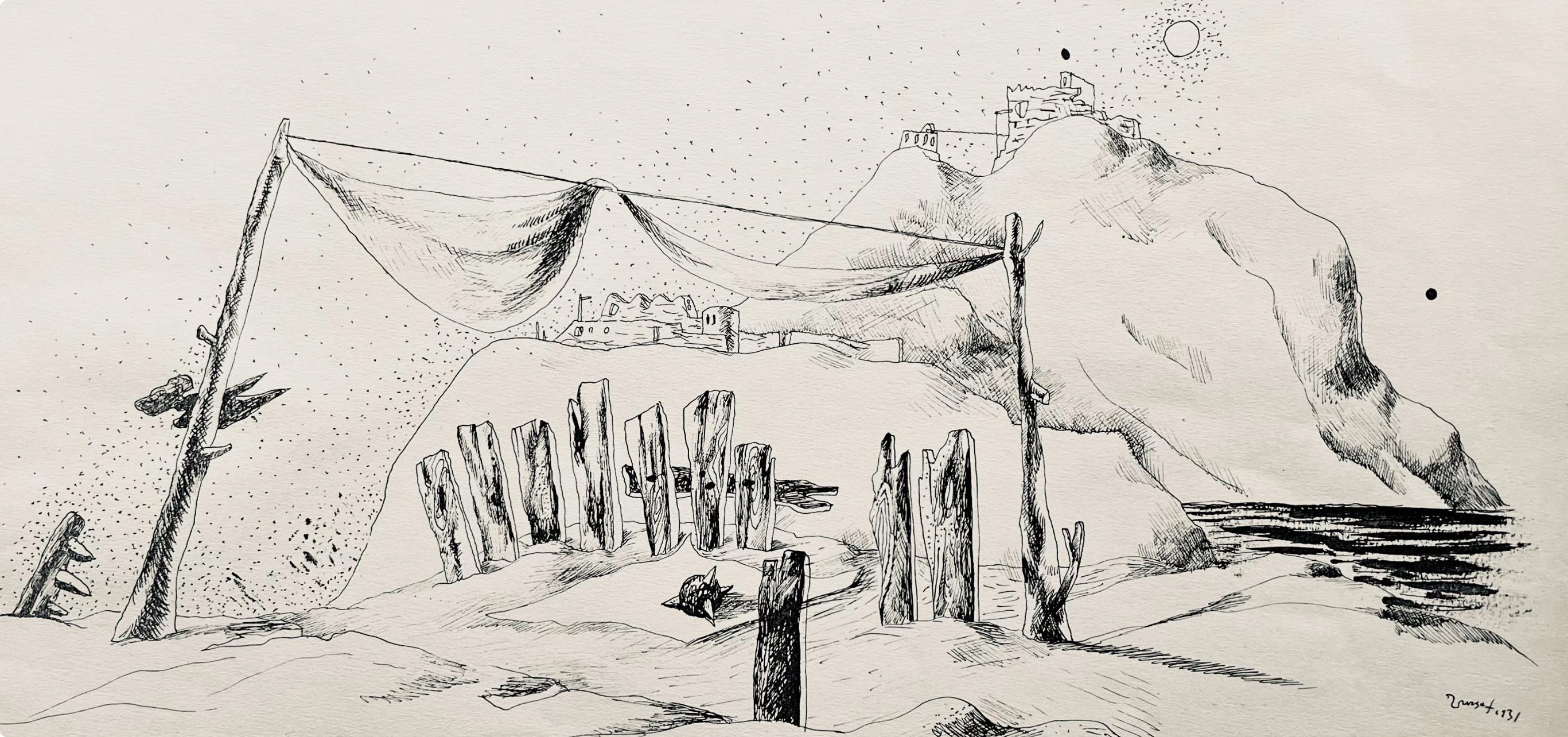 Jean Lurçat, le seigneur individu, huit dessins à la plume, Limited Edition Lithograph
