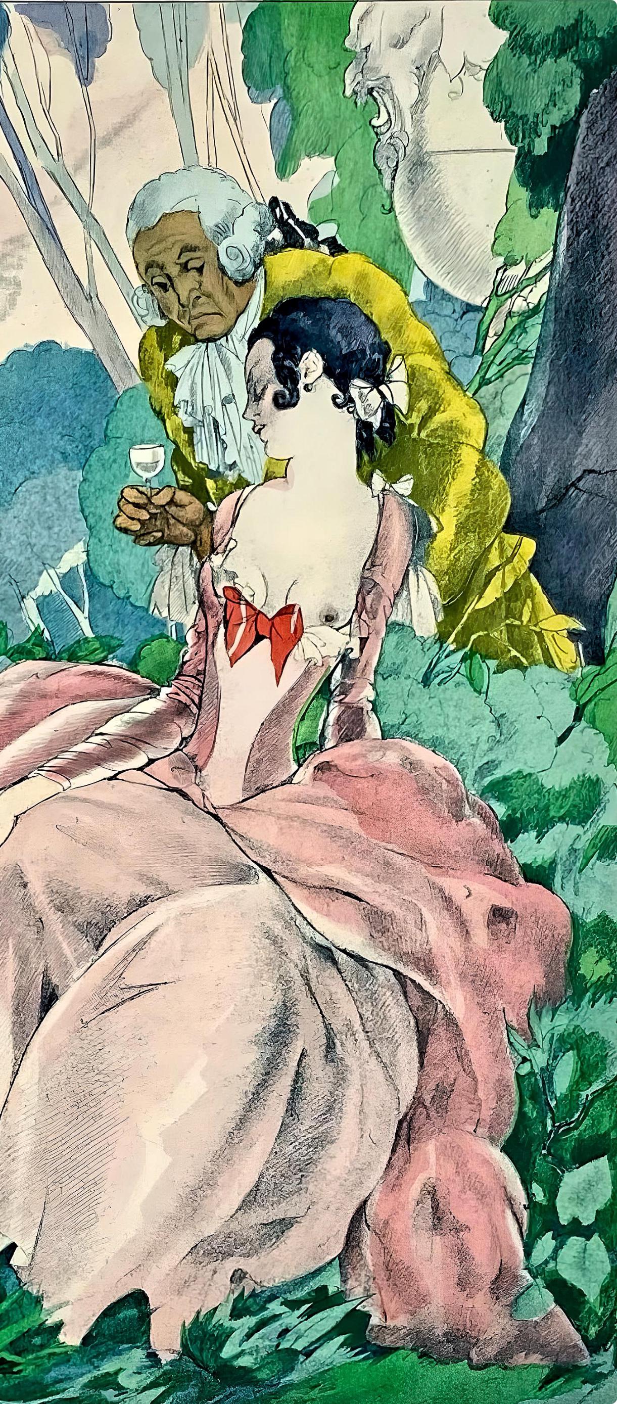 Umberto Brunelleschi, Composition, La Leçon d'amour dans un parc, Limited Edition Lithograph
