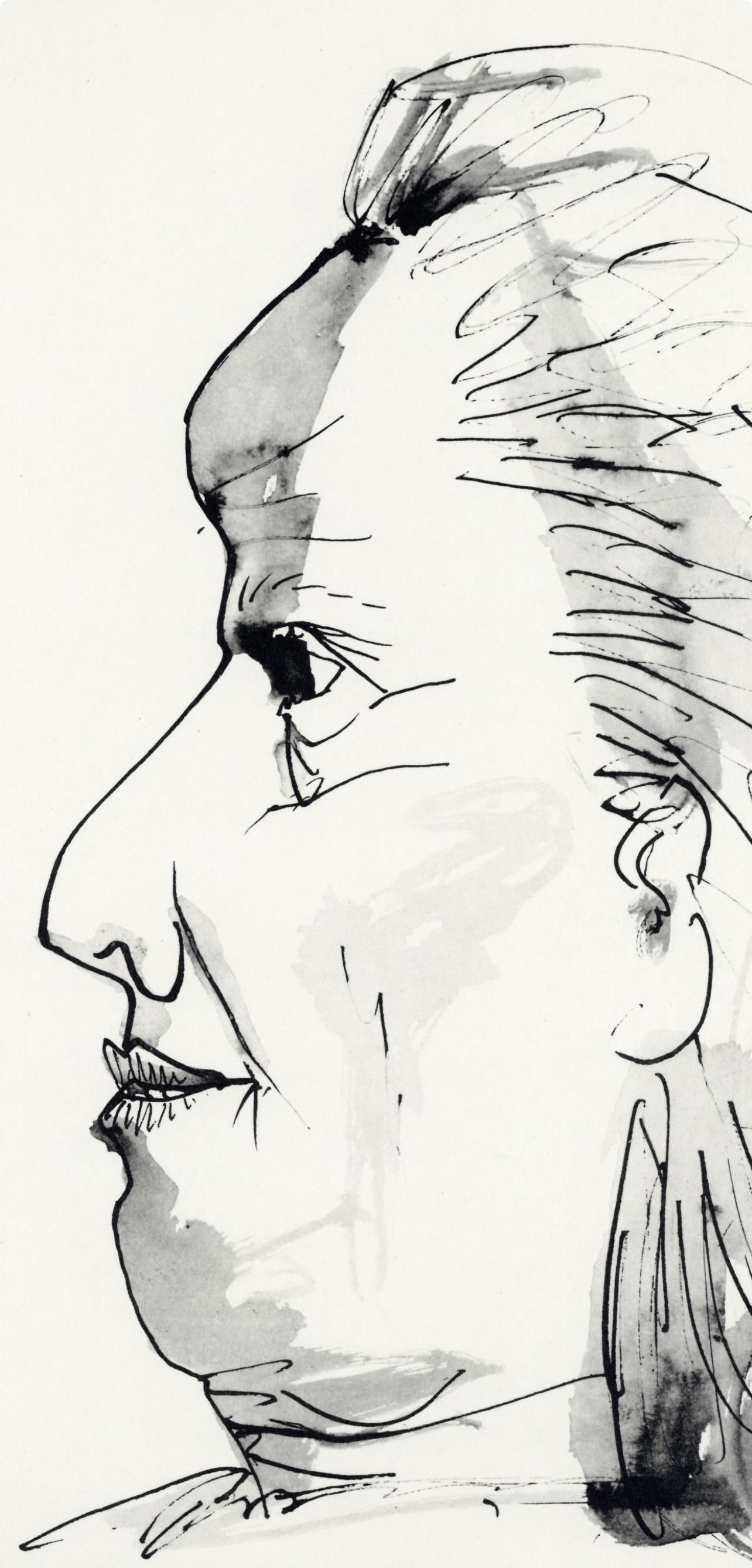Pablo Picasso, Profil de vieille femme, trait et lavis (Cramer No. 84), 40 dessins de Picasso en marge du Buffon, Limited Edition Lithograph