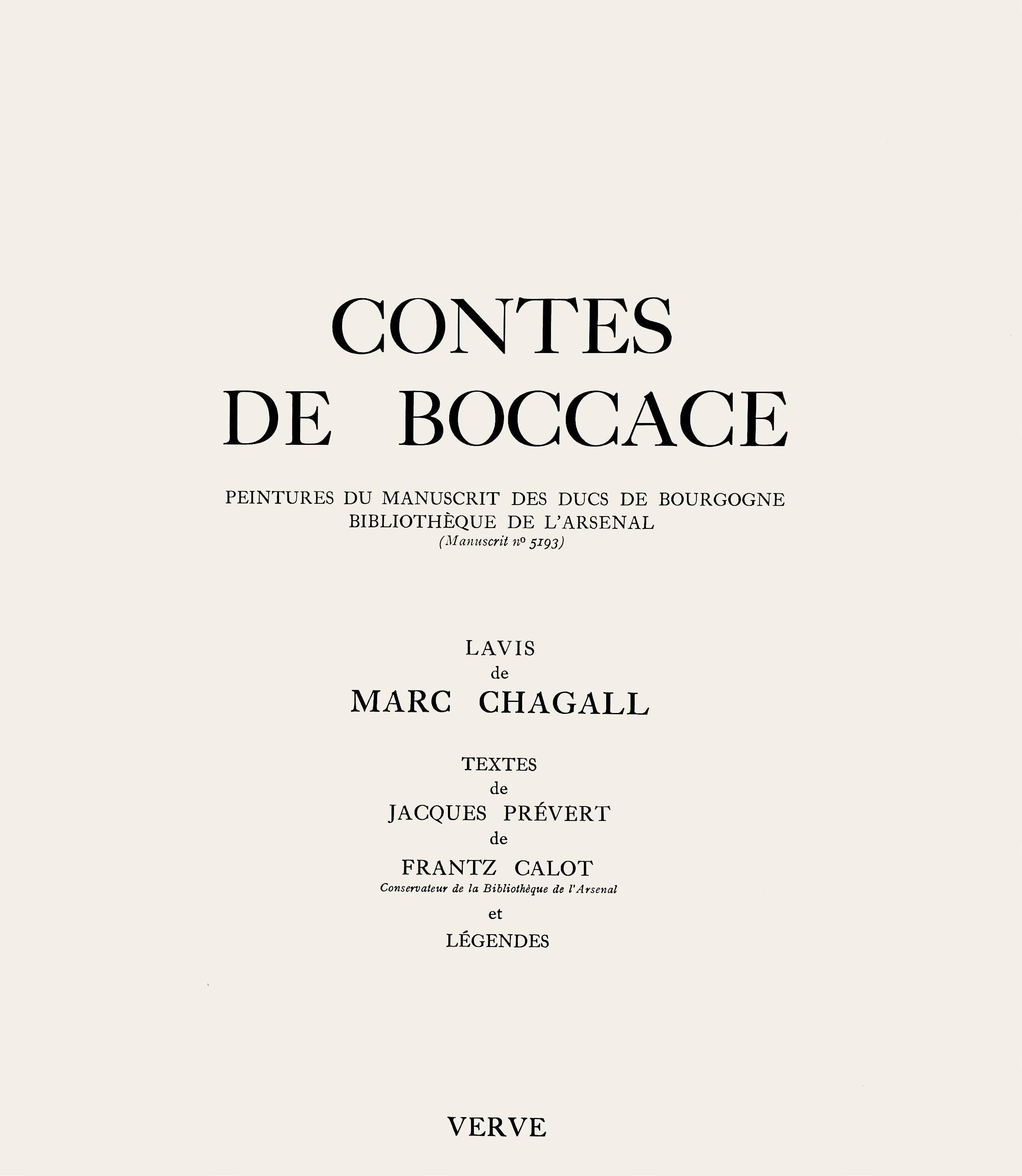 Marc Chagall, Composition, Contes de Boccace, Verve: Revue Artistique et Littéraire, Limited Edition Lithograph