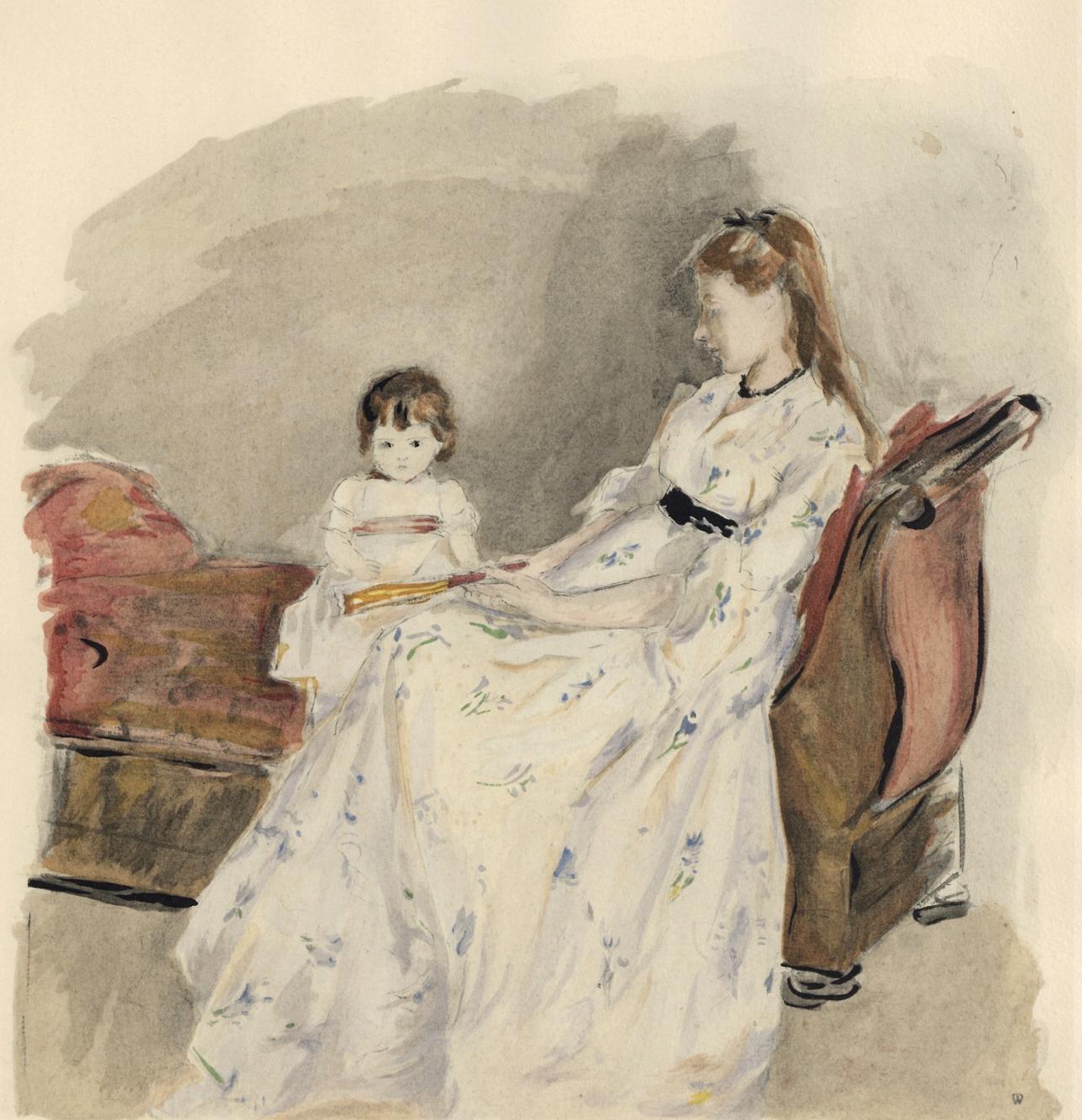 Berthe Morisot, Jeune Femme et Enfant sur un canapé (Mme Pontillon et sa fille), Berthe Morisot Seize Aquarelles, Limited Edition Lithograph