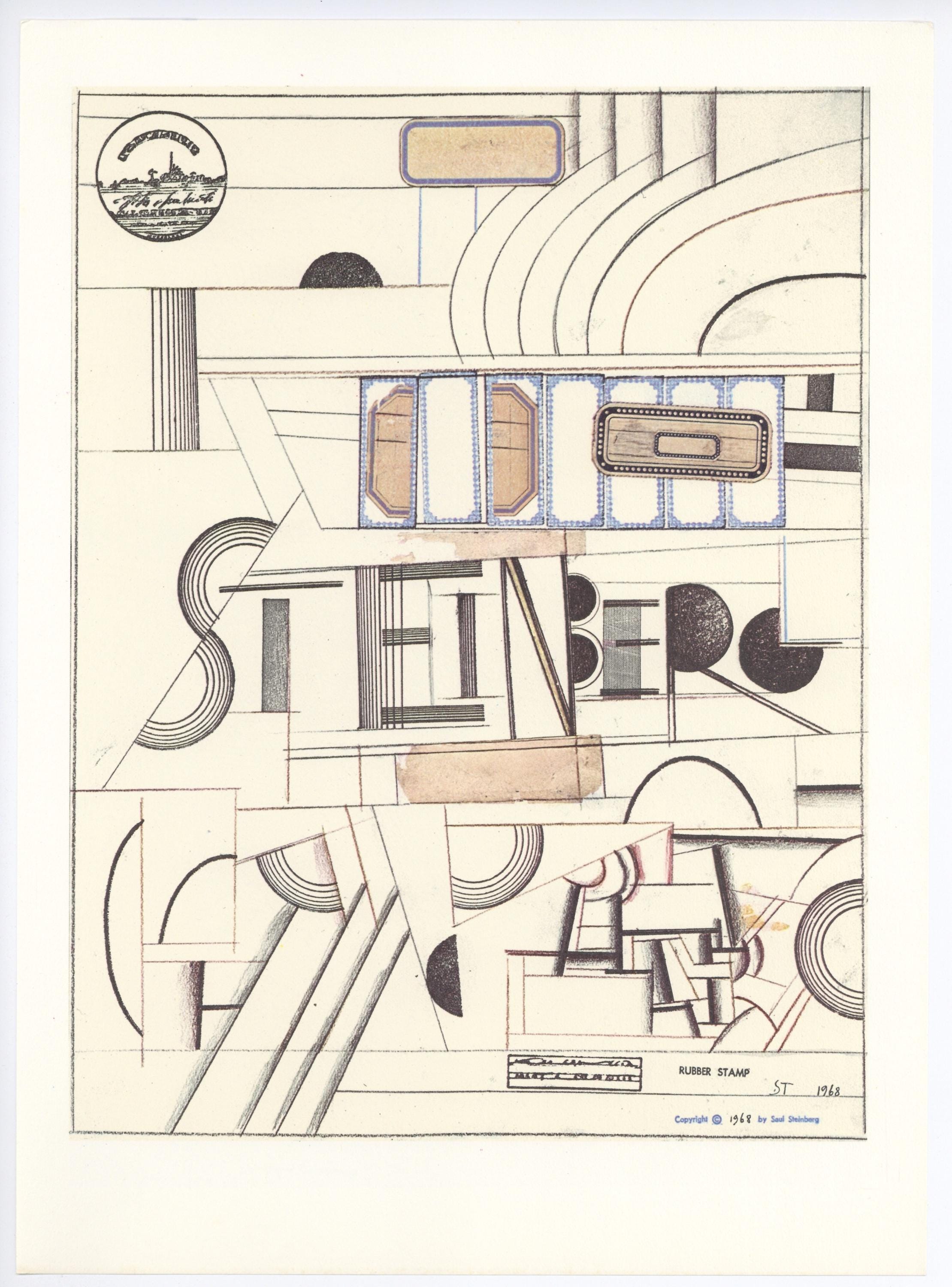 Saul Steinberg, Composition, Derrière le miroir, Limited Edition Lithograph