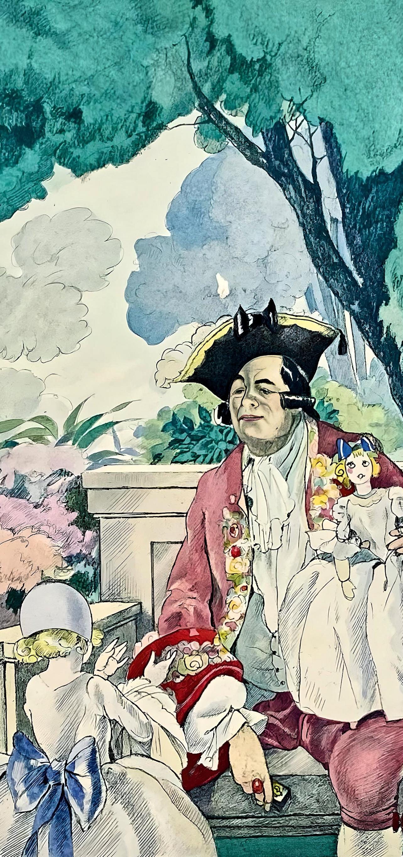 Umberto Brunelleschi, Composition, La Leçon d'amour dans un parc, Limited Edition Lithograph