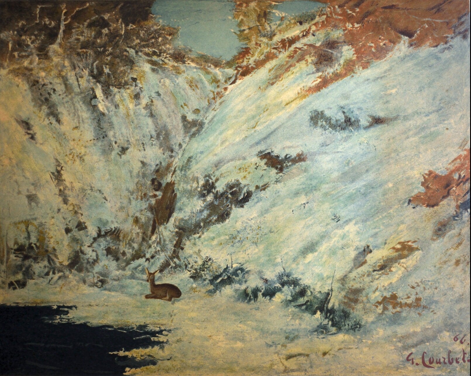 Gustave Courbet, Paysage de neige dans le jura, avec chevreuil, Les Réalistes Lyriques, Collection Pierre Lévy, Limited Edition Lithograph