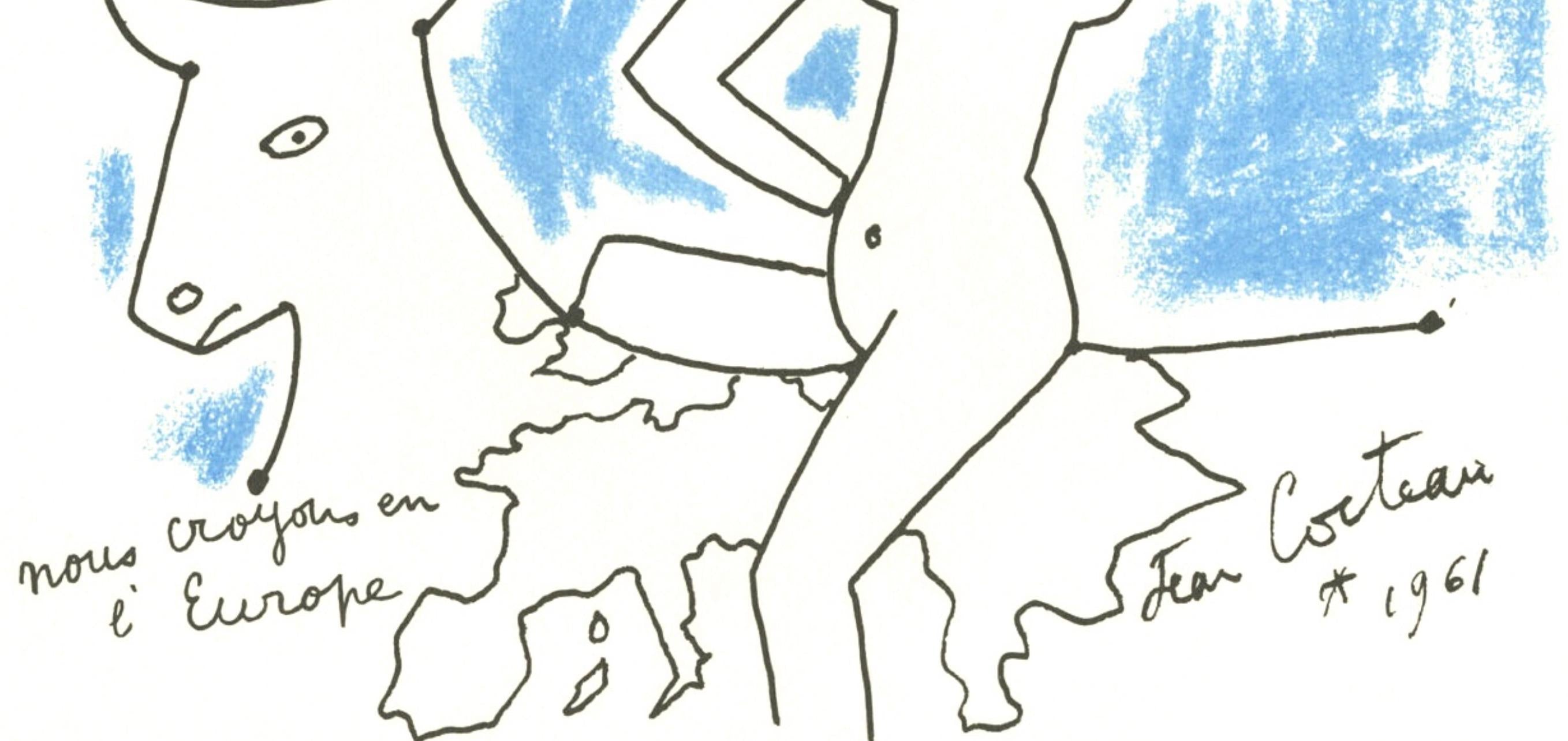 Jean Cocteau, Composition, Nous croyons en l'Europe, Limited Edition Silkscreen